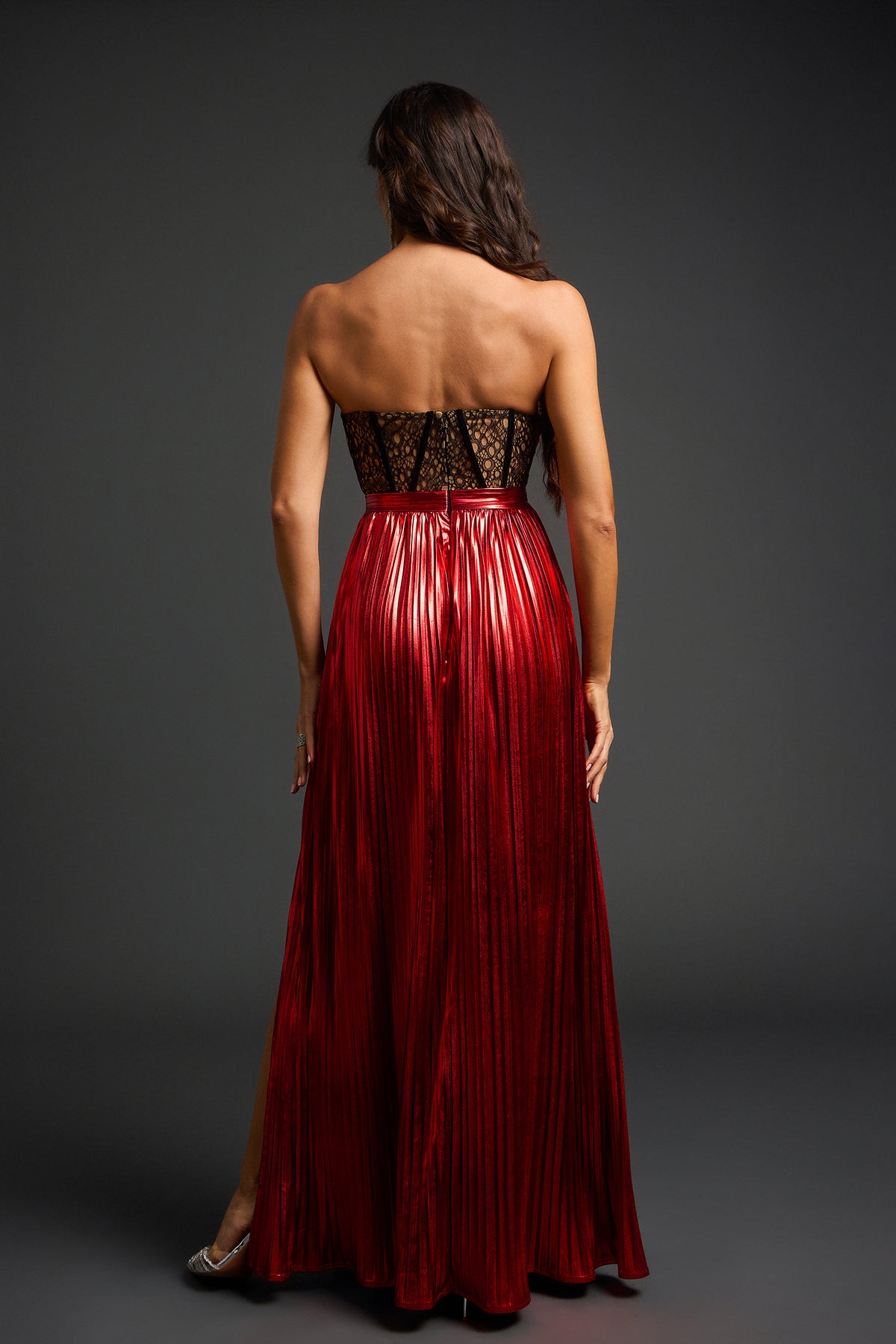 Nikalia Lace Strapless High Slit Maxi Dress