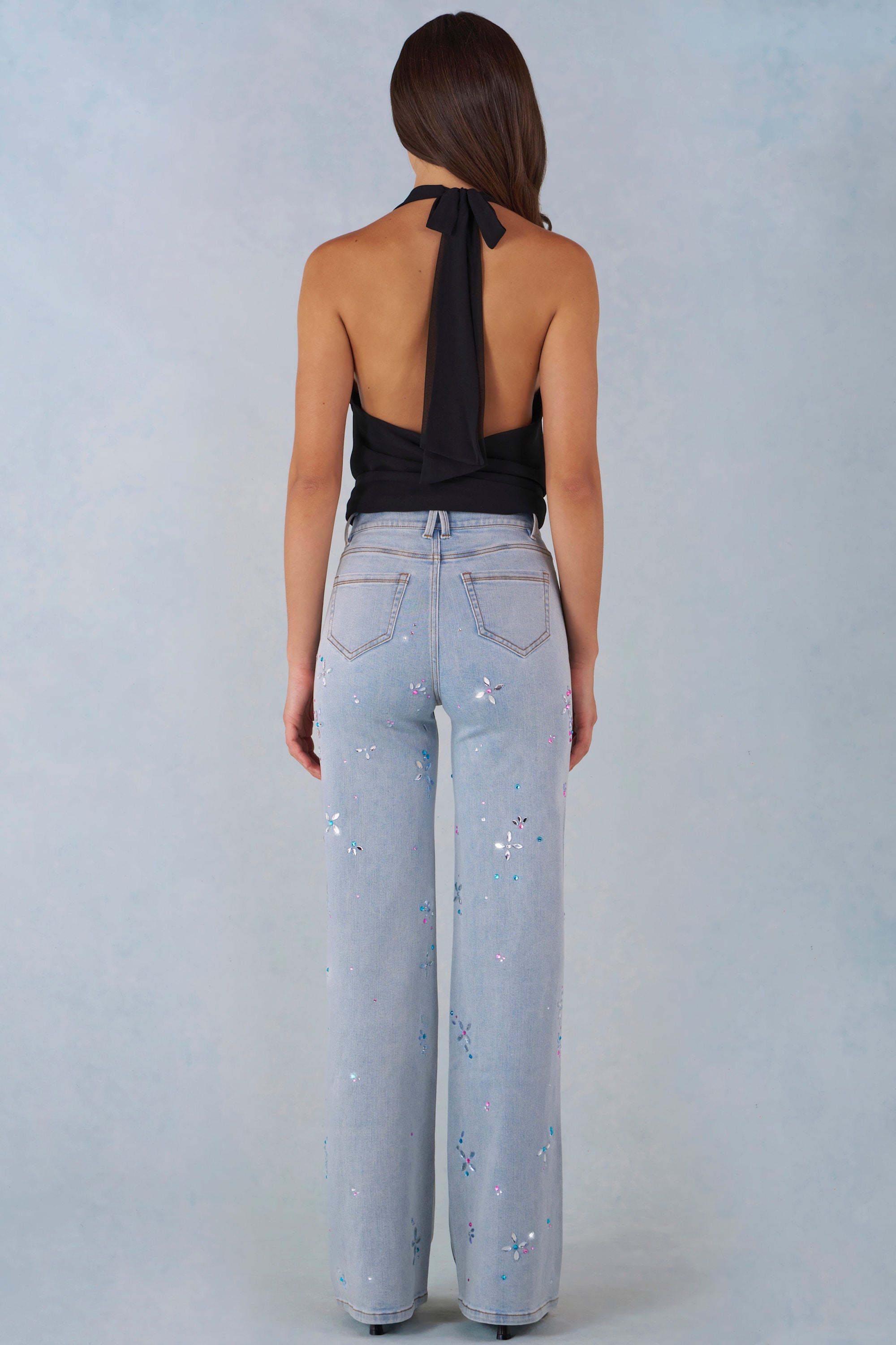 Jeans de tiro medio rectos en denim claro