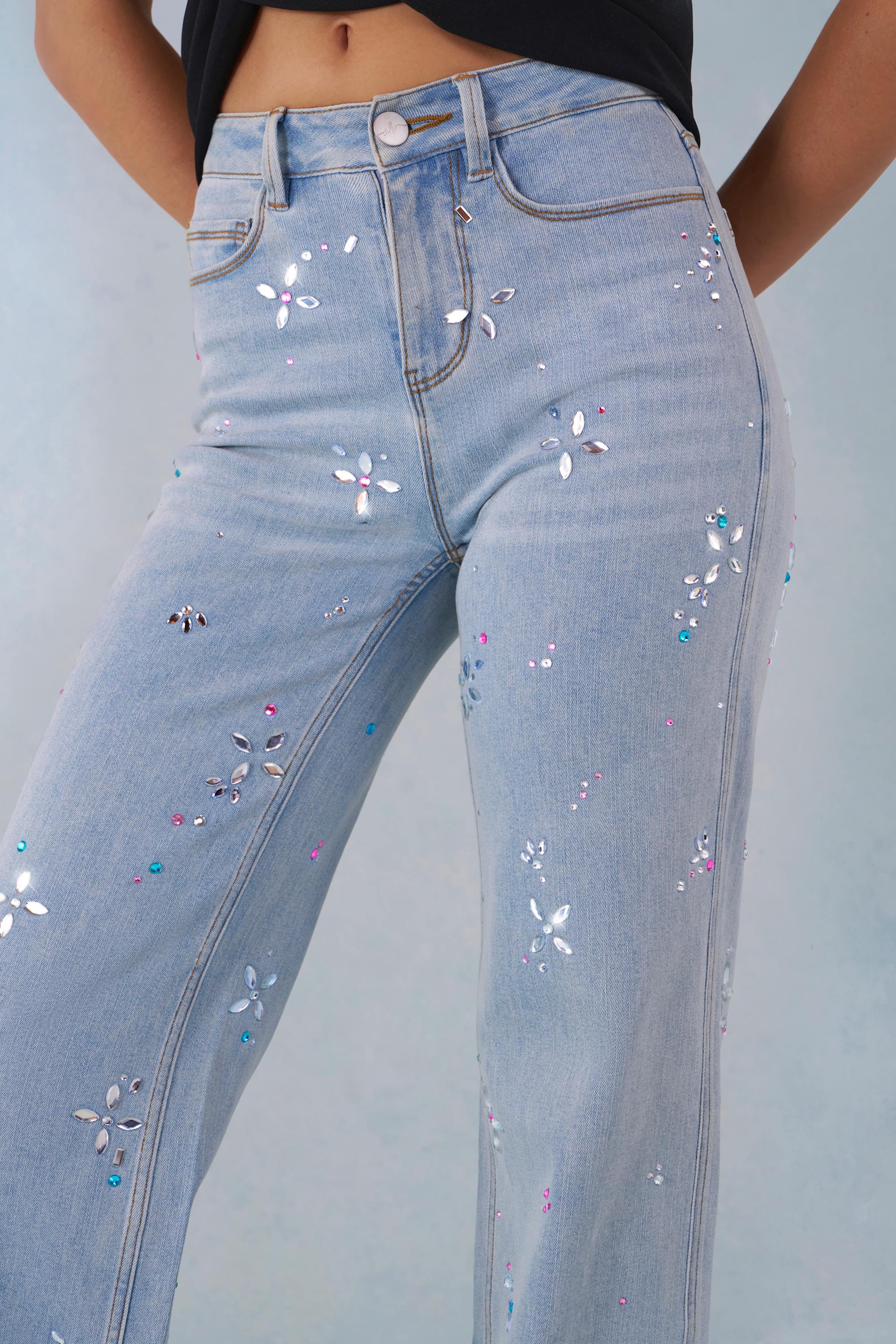 Jeans de tiro medio rectos en denim claro