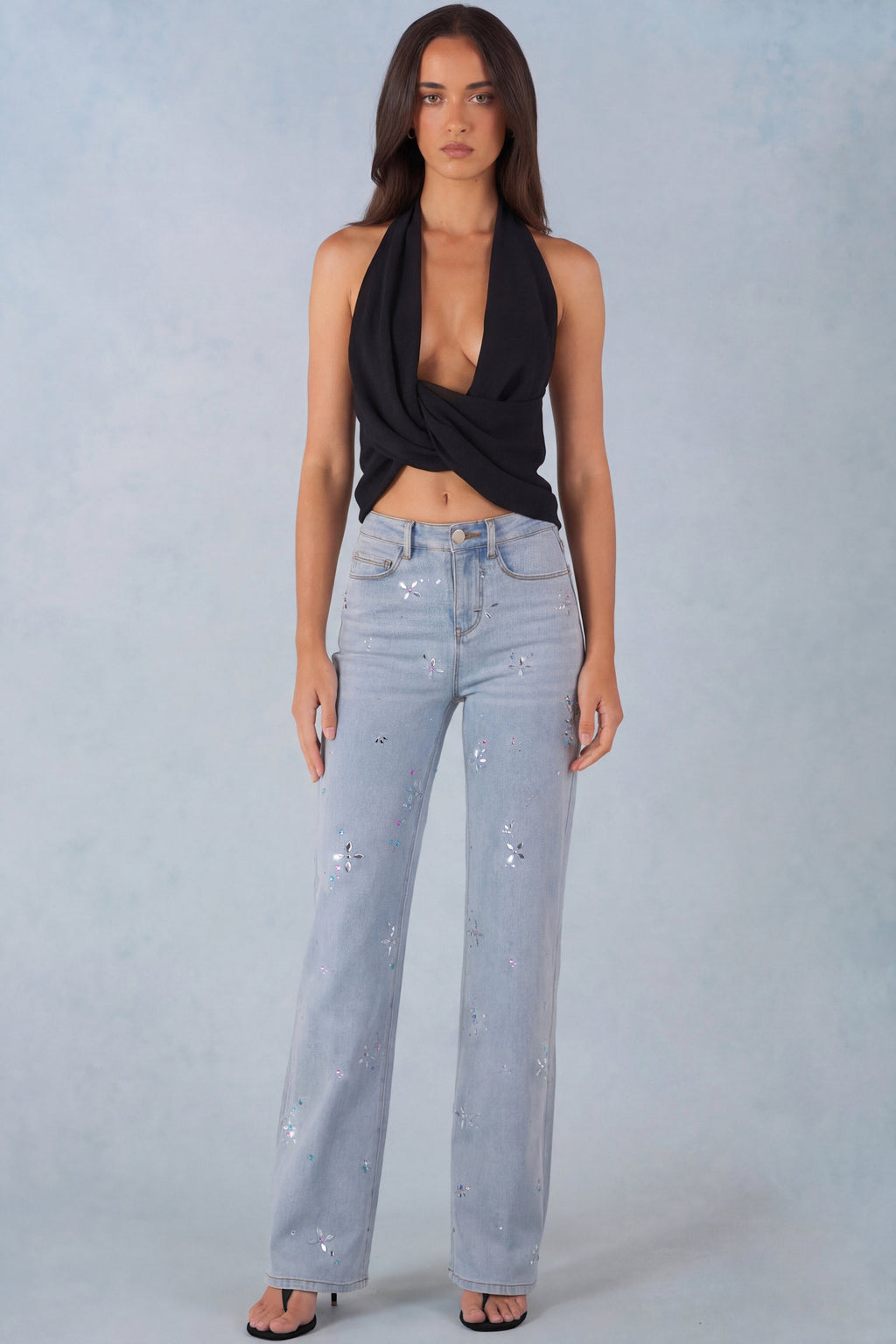 Jeans de tiro medio rectos en denim claro