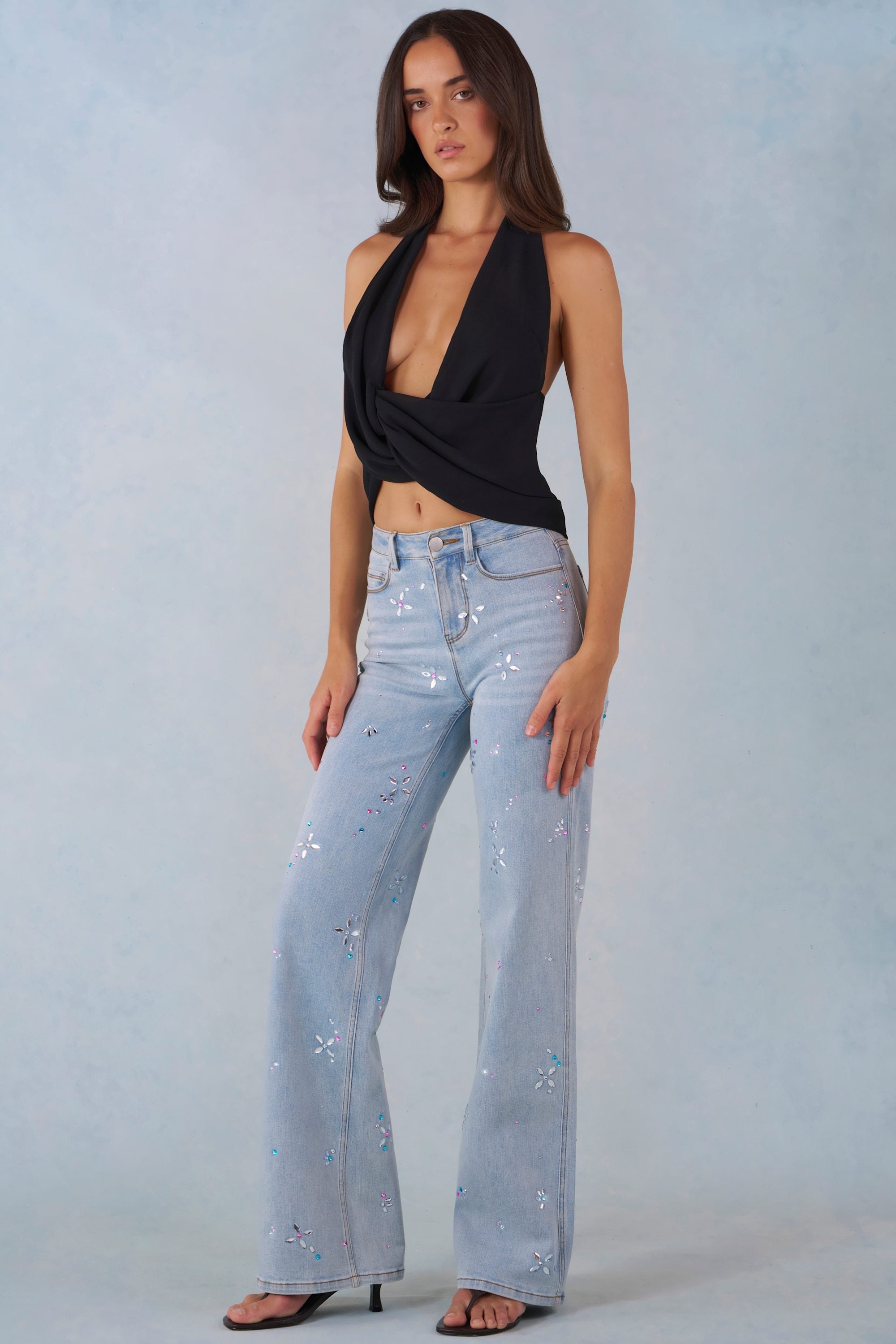 Jeans de tiro medio rectos en denim claro