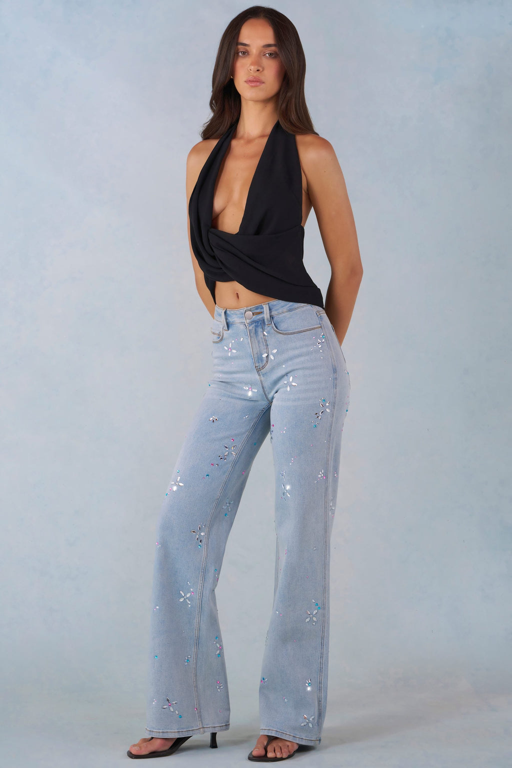 Jeans de tiro medio rectos en denim claro