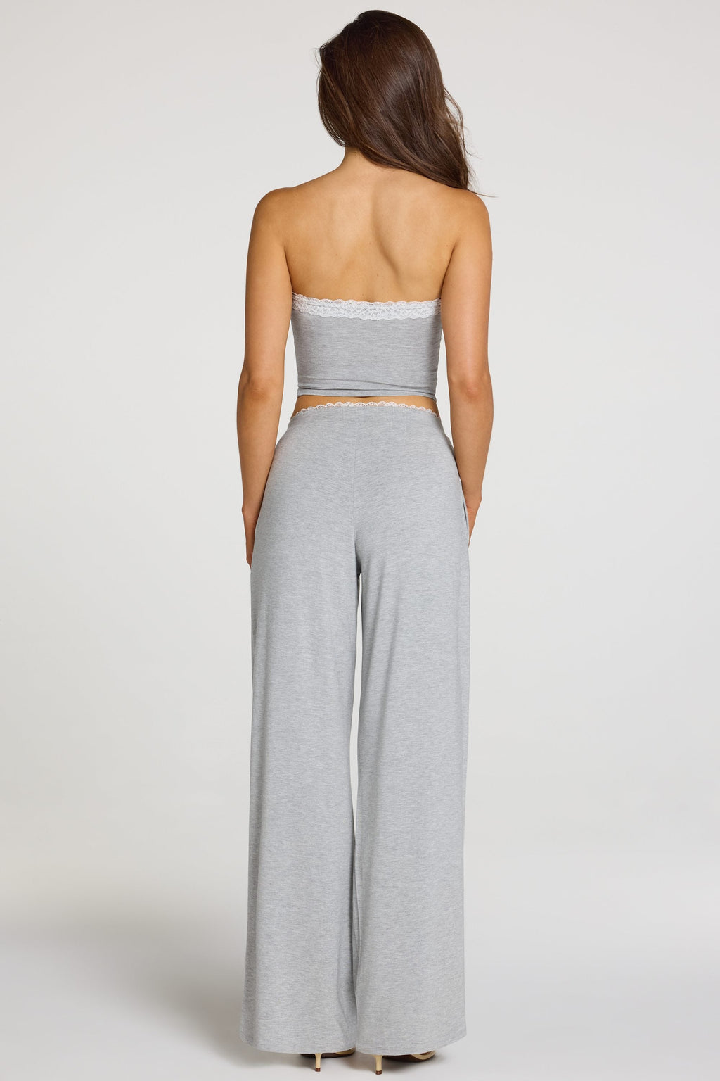 Pantalones de modal de tiro medio de pierna ancha en gris jaspe
