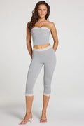 Leggings capri de tiro medio con borde de encaje de modal en gris jaspeado