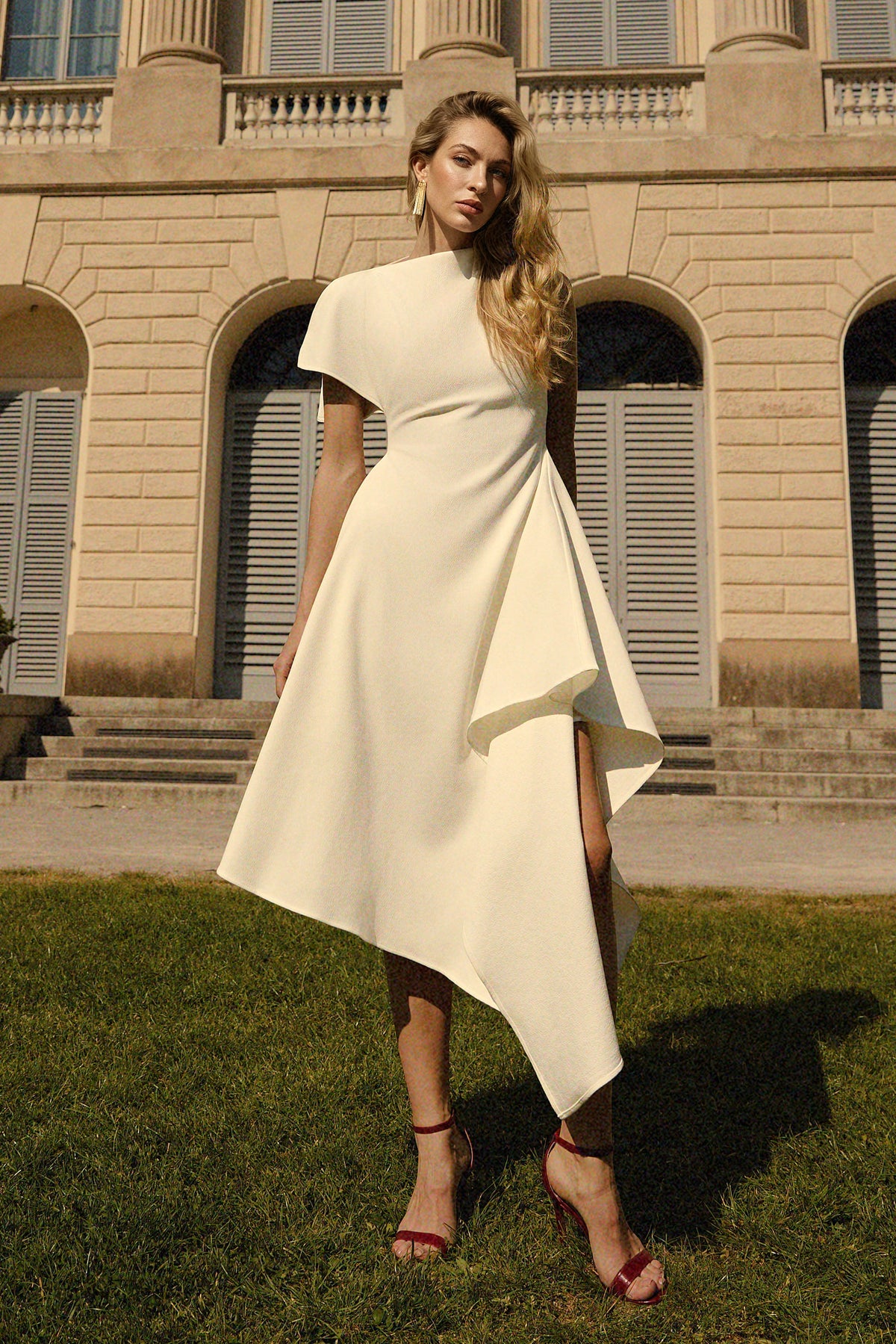 Weren High Neck Asymmetric Maxi Dress