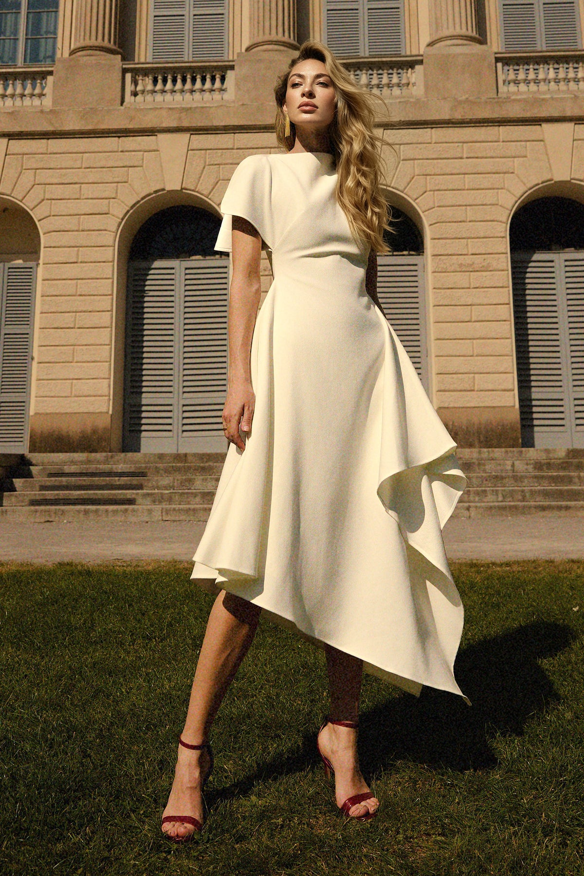 Weren High Neck Asymmetric Maxi Dress