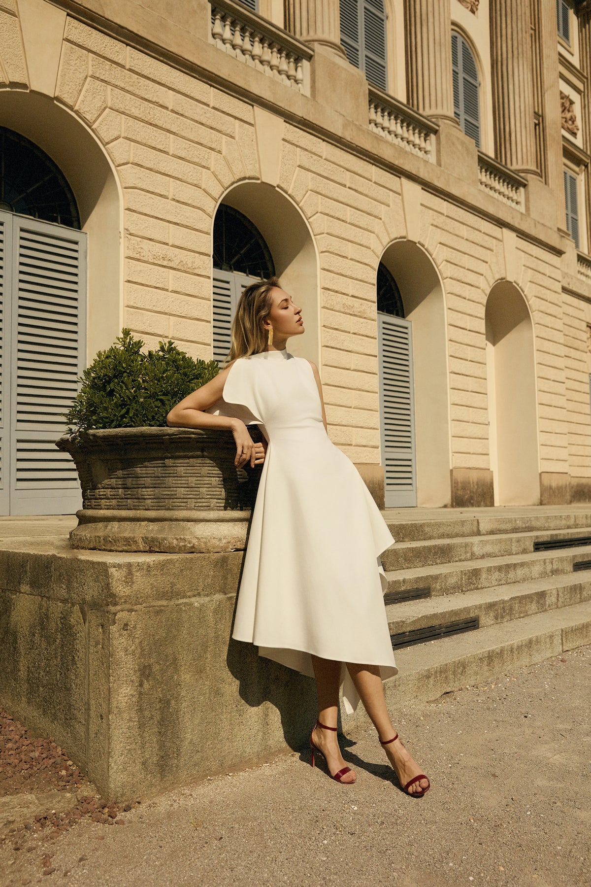 Weren High Neck Asymmetric Maxi Dress