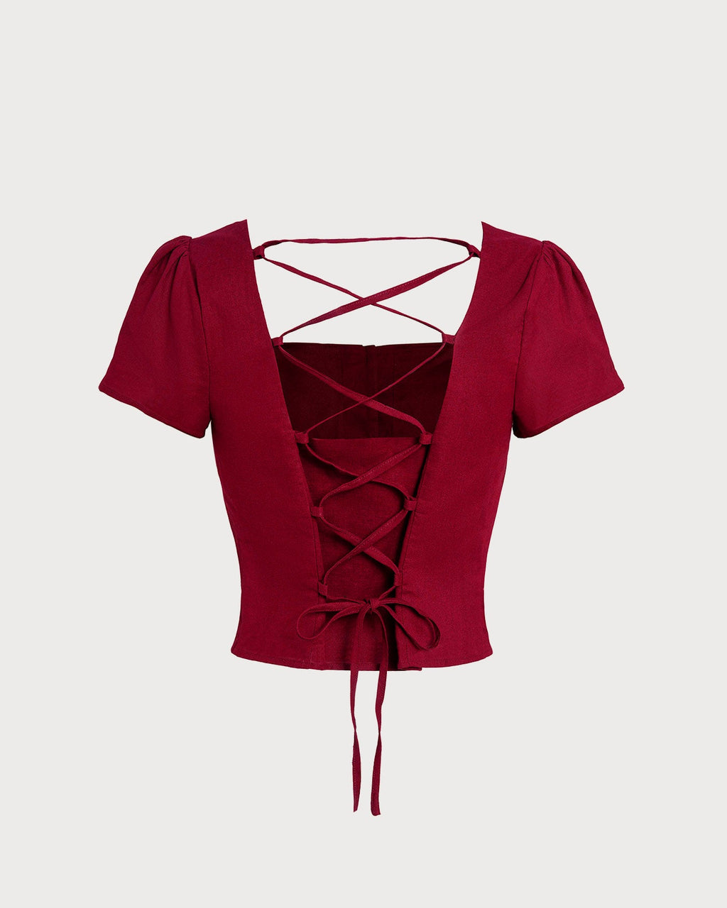 Red Square Neck X Cross Tie Blouse
