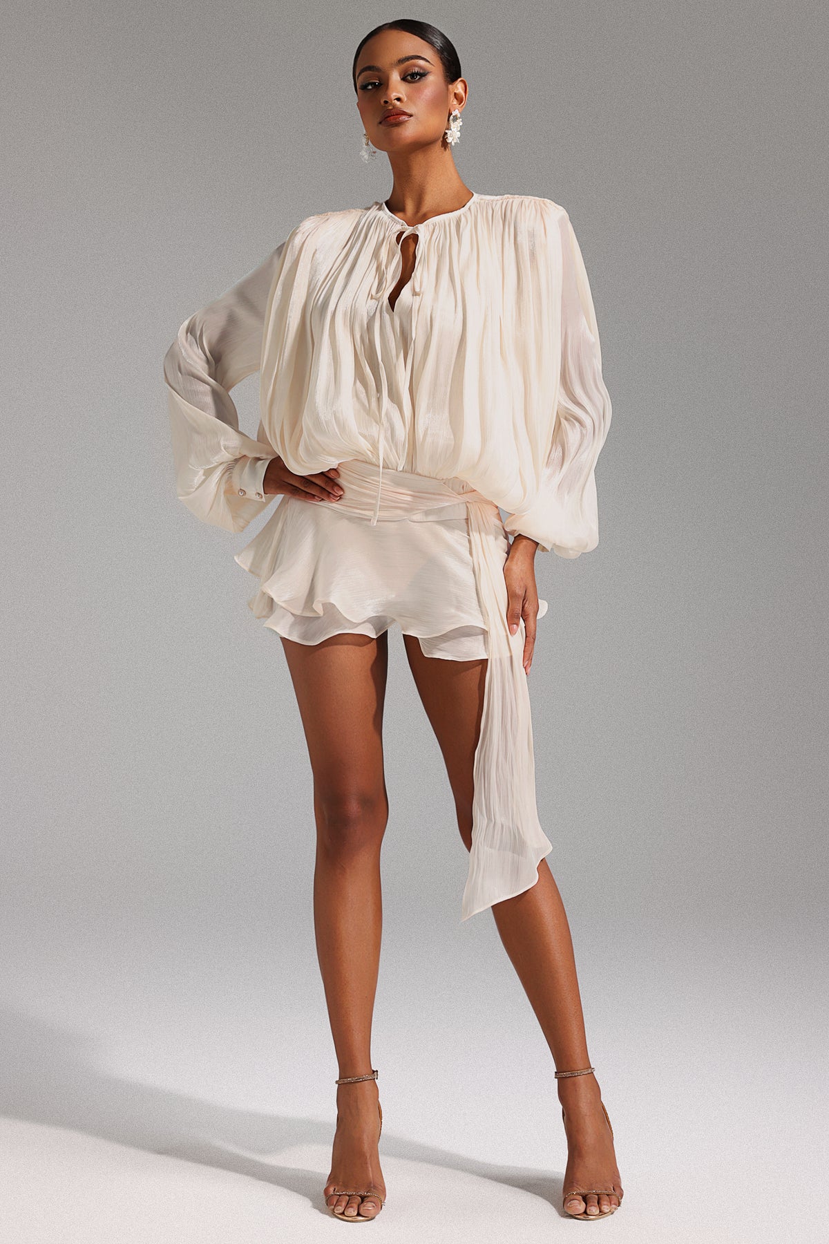 Dekia Long Sleeve Hollow Out Flounce Mini Dress