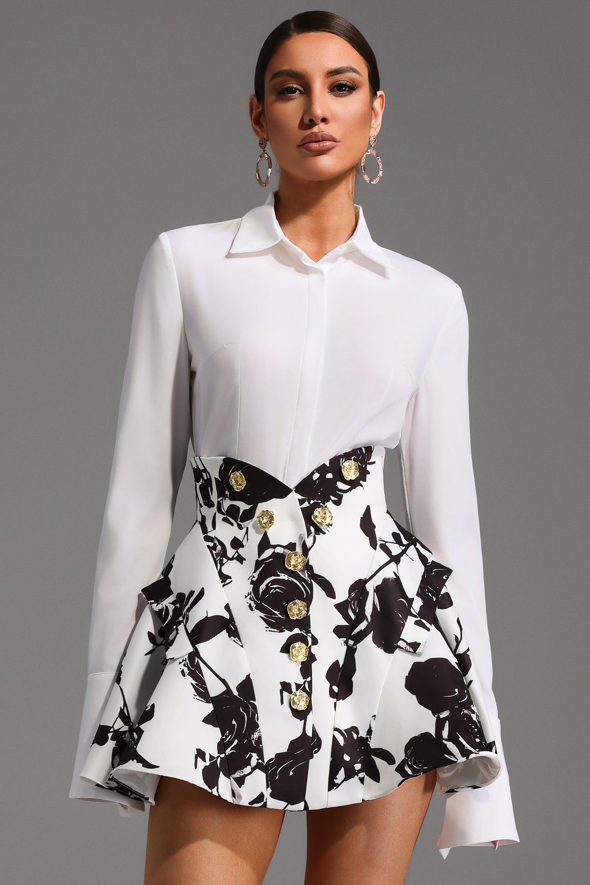 Eithne Long Sleeve Printing Mini Two-Piece Set
