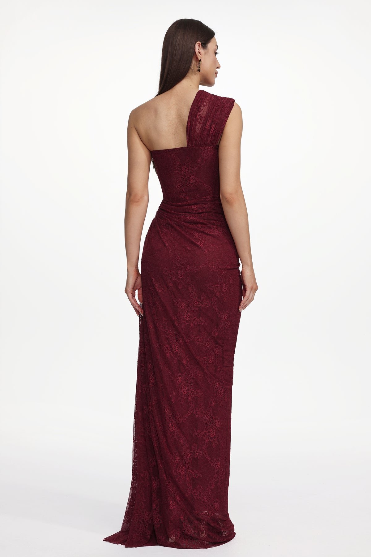 Finch Sleeveless Ruched Lace Knit Maxi Dress