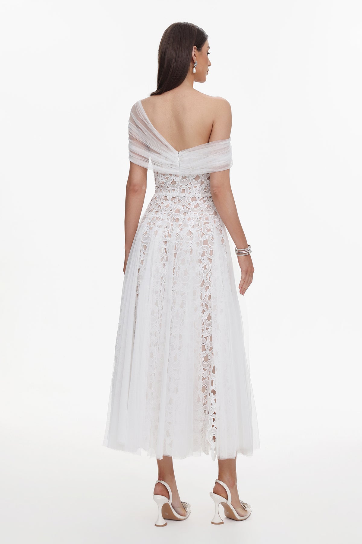 Yvonne Off Shoulder Lace Tulle Maxi Dress