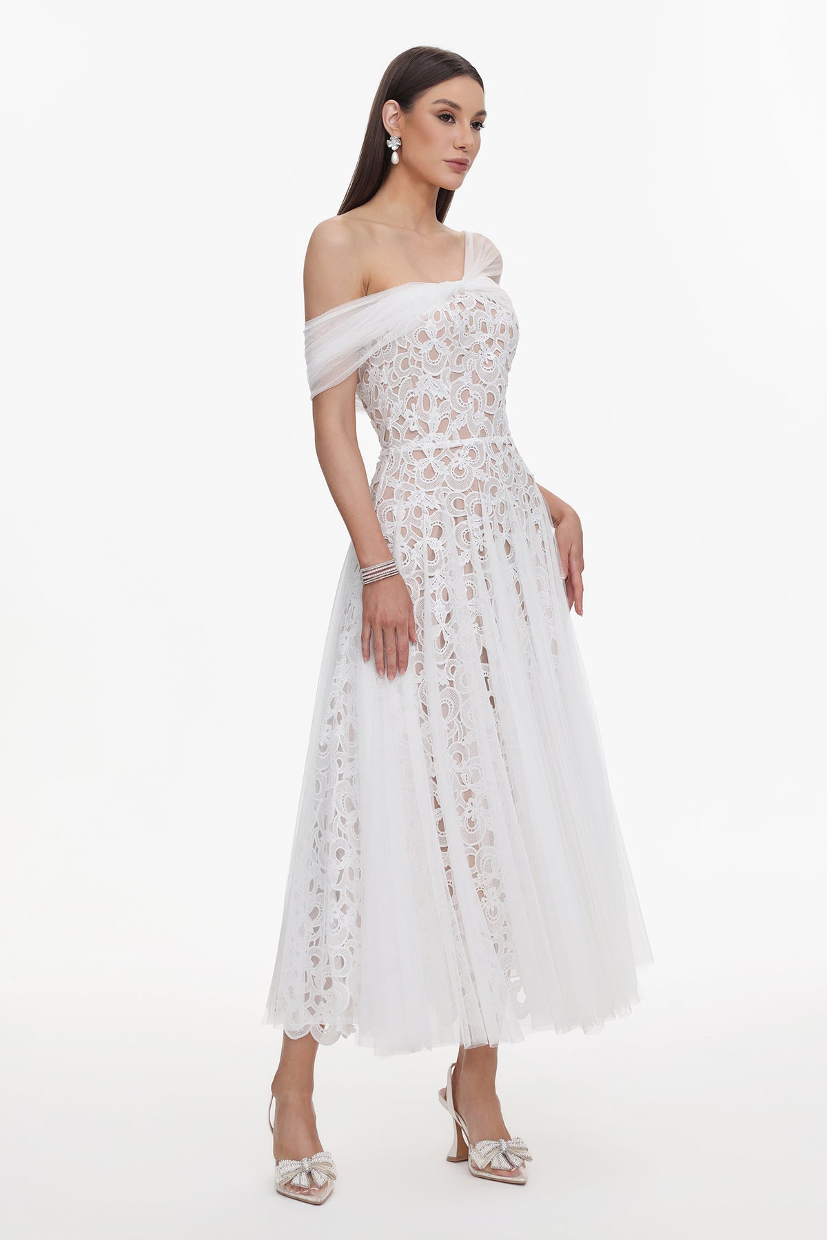 Yvonne Off Shoulder Lace Tulle Maxi Dress