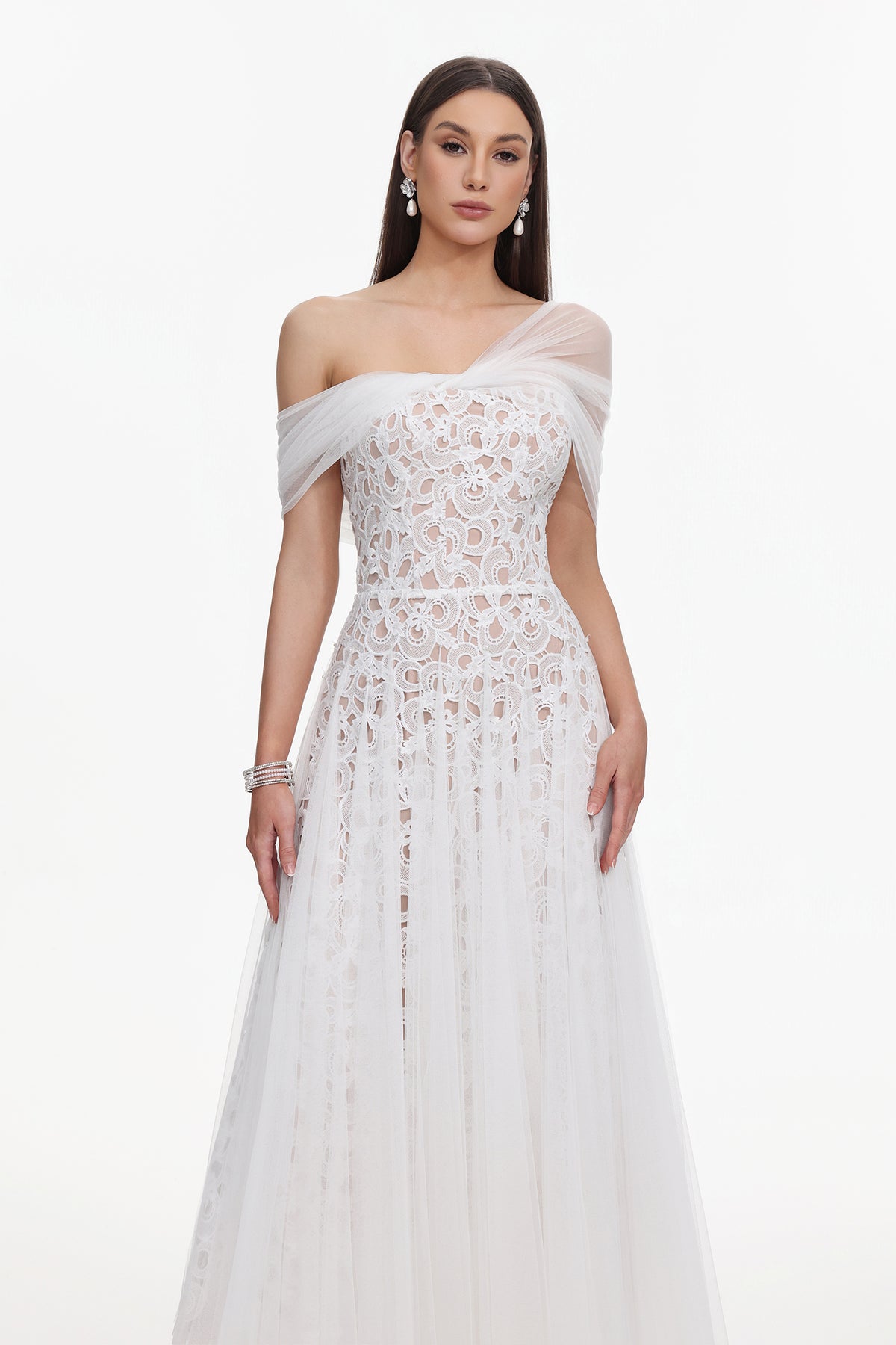 Yvonne Off Shoulder Lace Tulle Maxi Dress