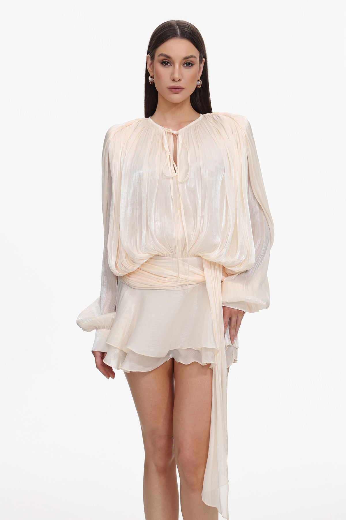 Dekia Long Sleeve Hollow Out Flounce Mini Dress