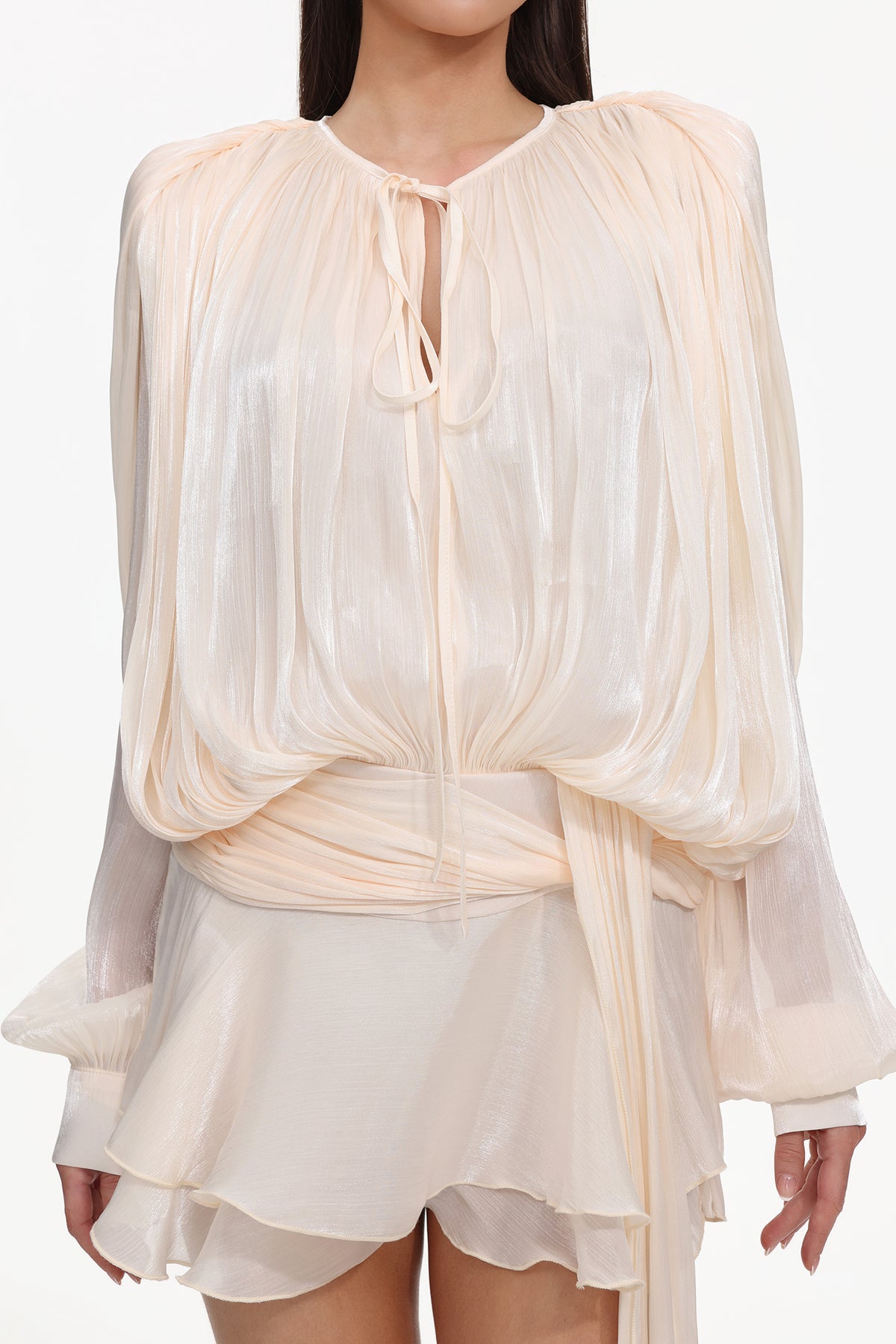Dekia Long Sleeve Hollow Out Flounce Mini Dress