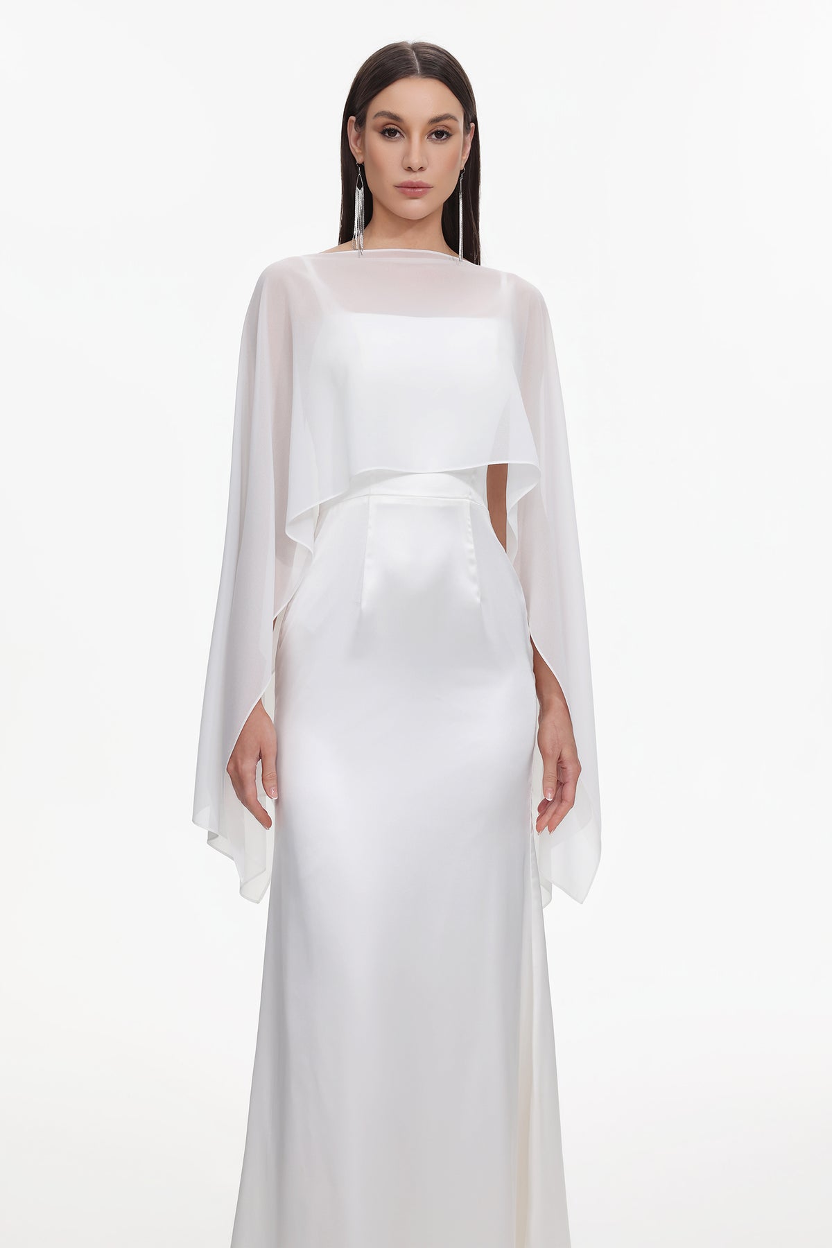 Sinai Elegant Flowy Sleeveless Chiffon Cape Maxi Dress