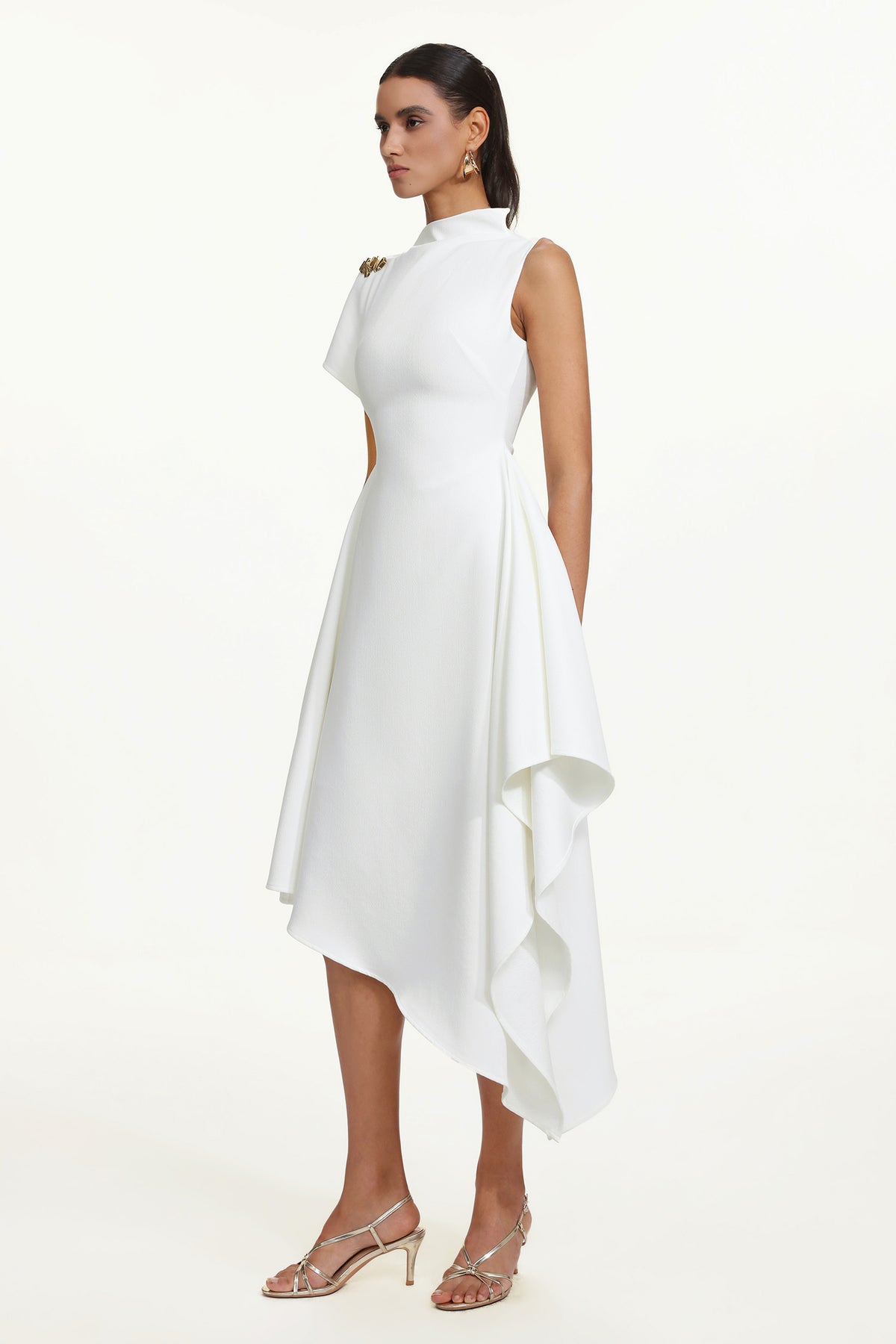 Weren High Neck Asymmetric Maxi Dress