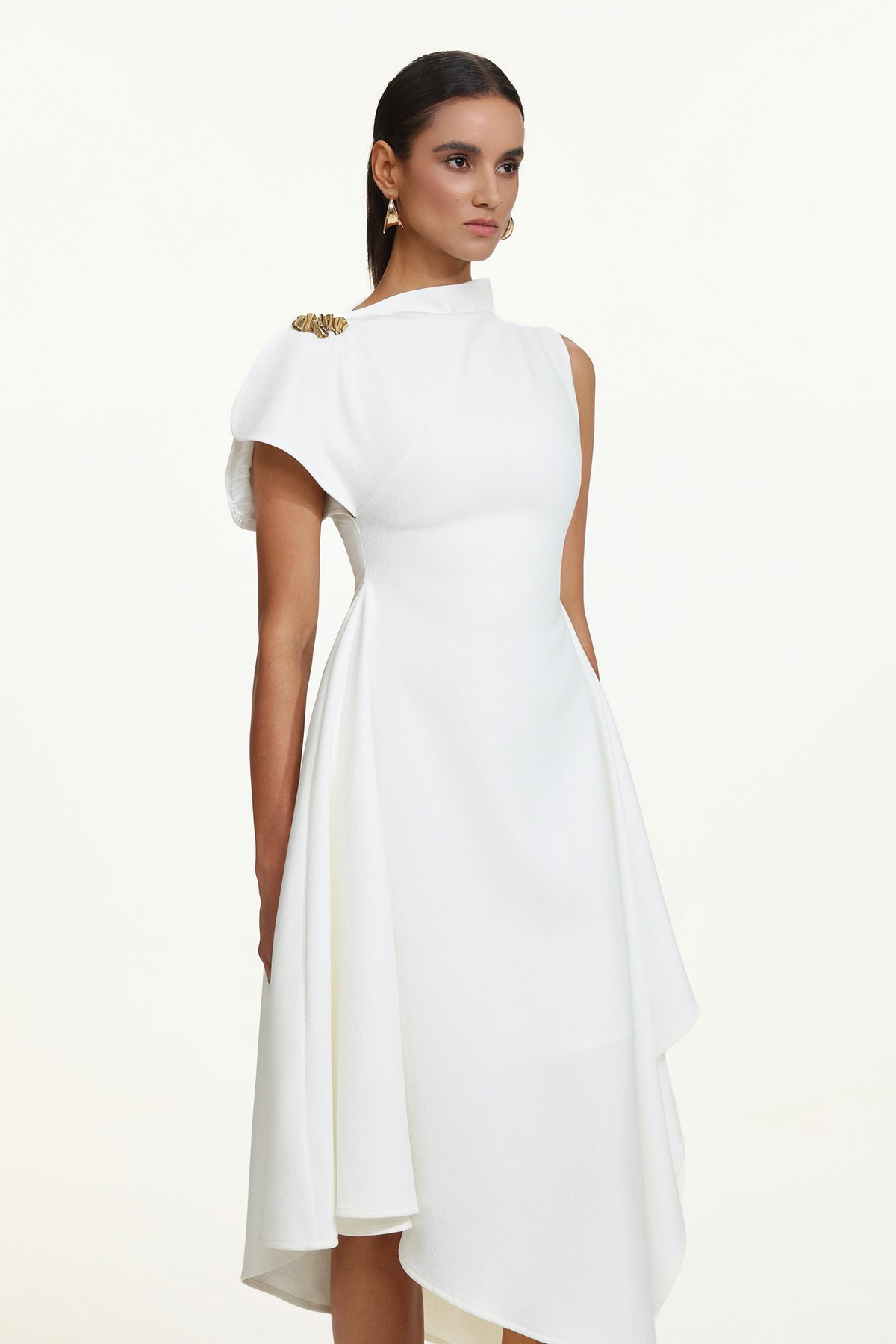 Weren High Neck Asymmetric Maxi Dress