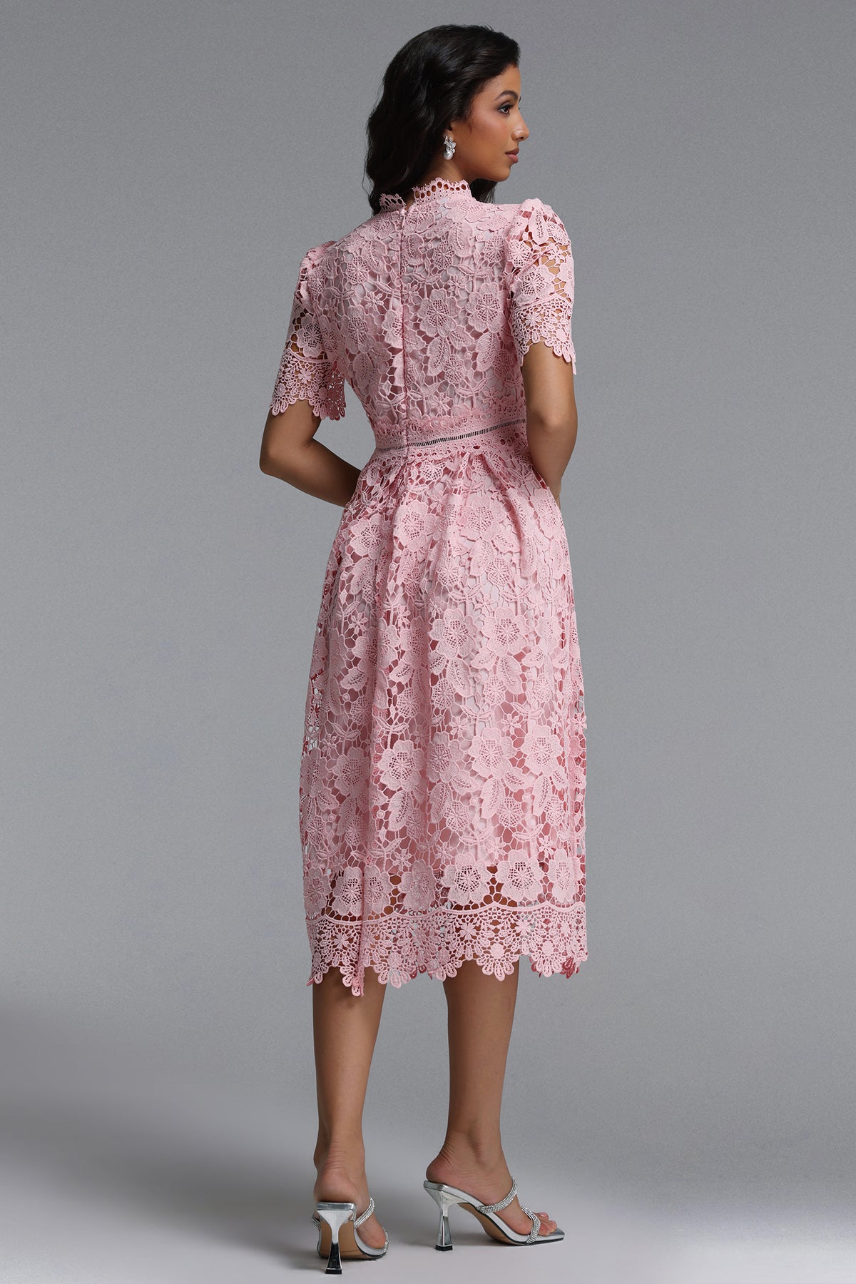 Valema Flowy Short Sleeve Floral Lace Midi Dress