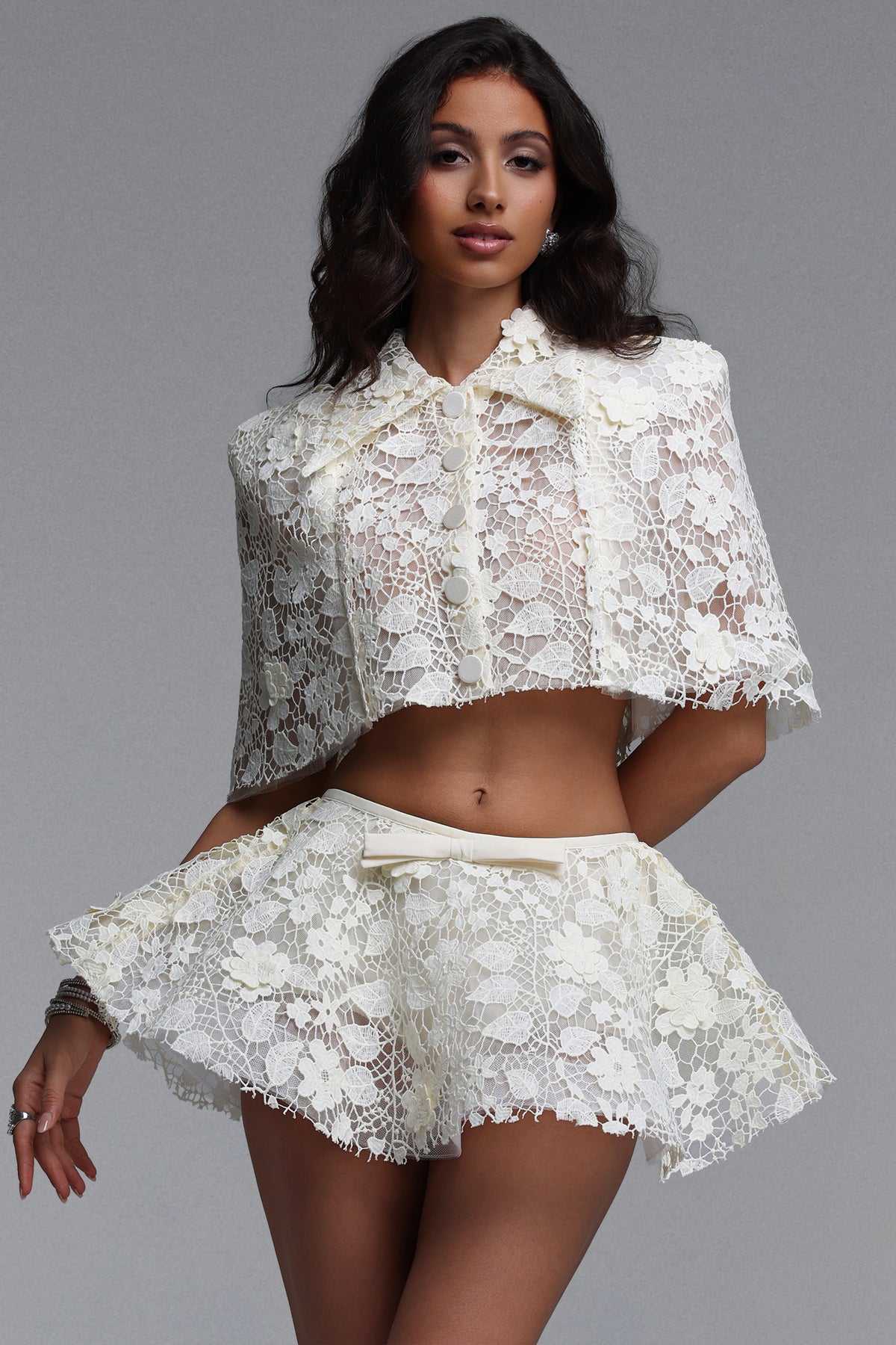 Sarah Short Sleeve Lace Top Or Skirt Two-Piece Set