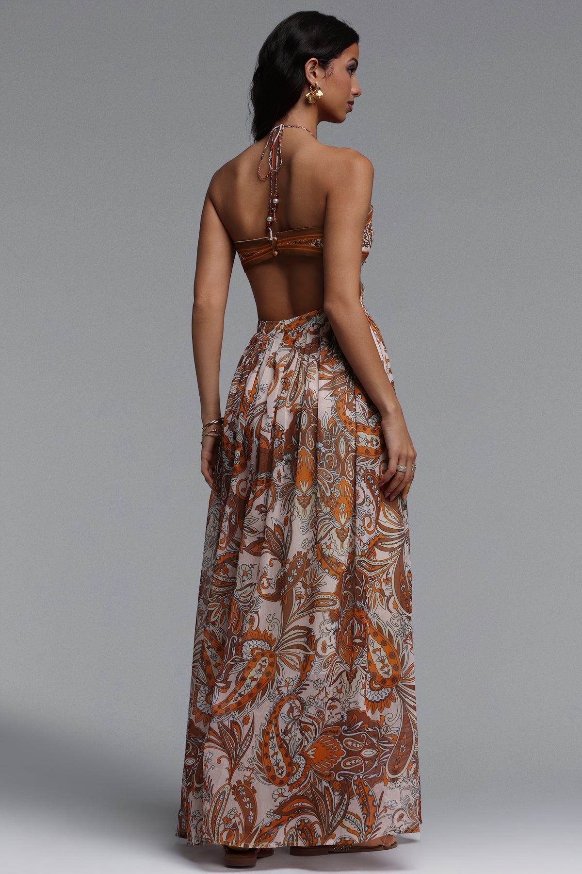 Polasa Flowy Sleeveless Floral Print Chiffon Maxi Dress