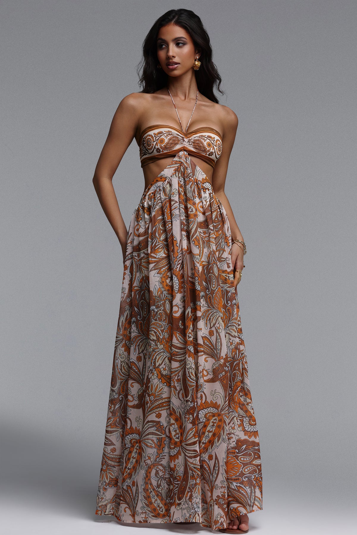Polasa Flowy Sleeveless Floral Print Chiffon Maxi Dress