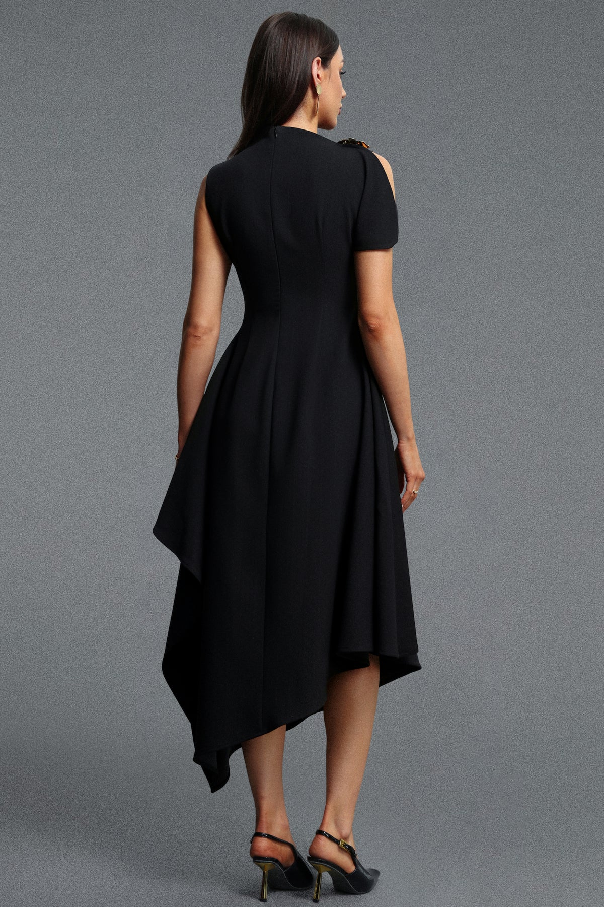 Weren High Neck Asymmetric Maxi Dress – Black