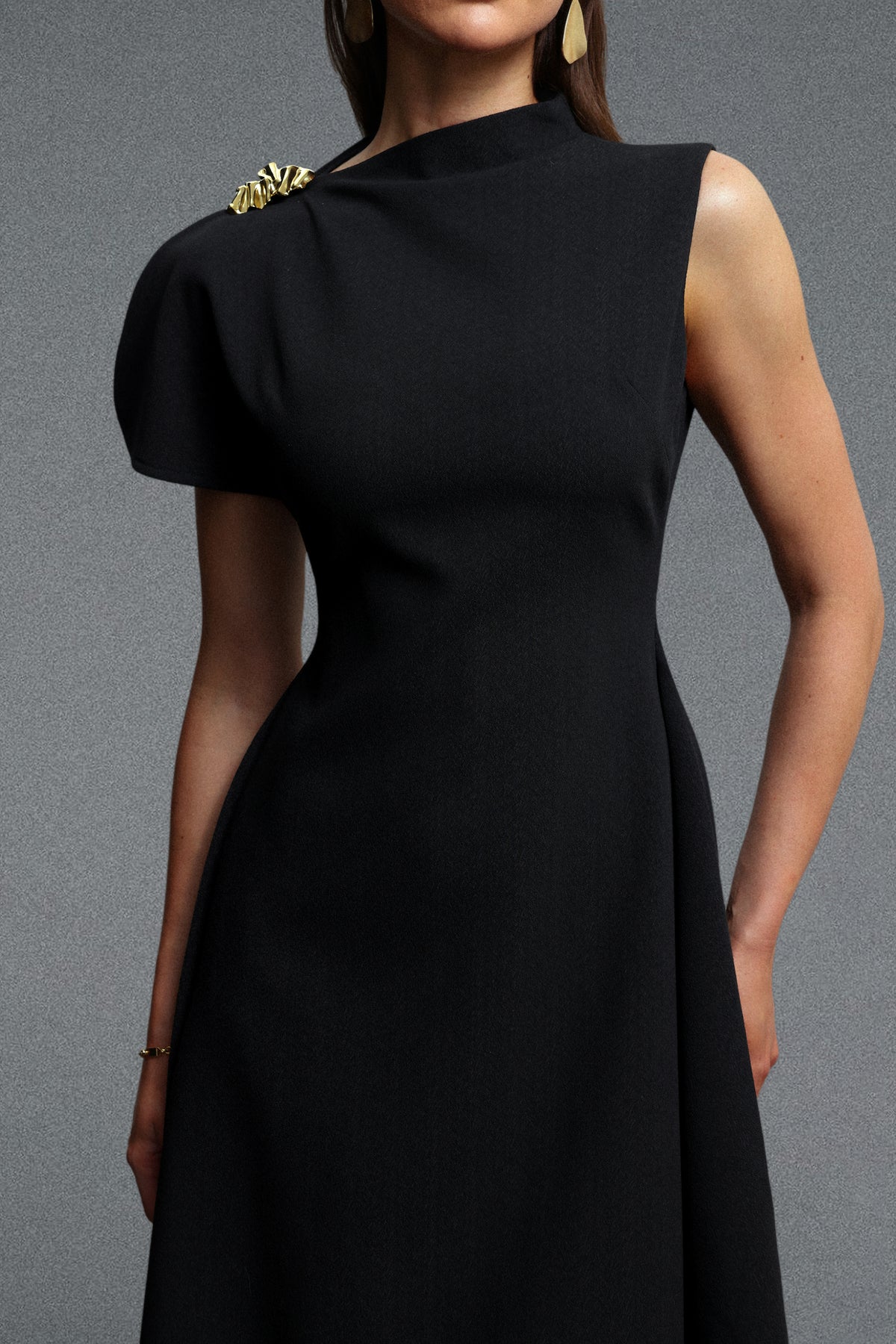 Weren High Neck Asymmetric Maxi Dress – Black