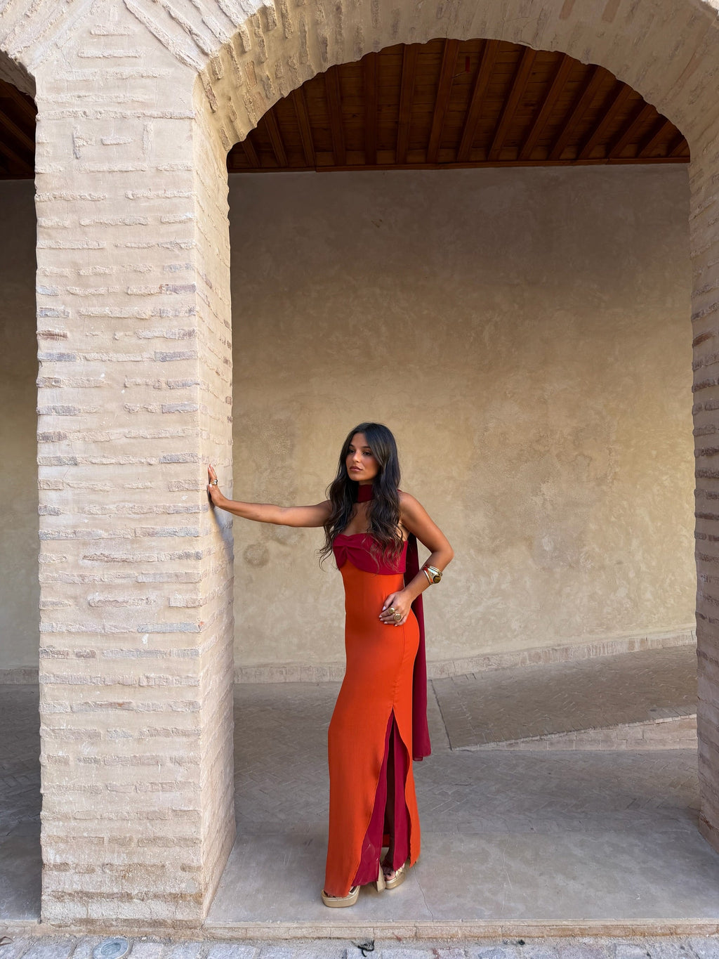 Zahara Dress in Vibrant Orange and Red
