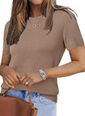 Lightweight Wool Blend Short Sleeve Sweater Top