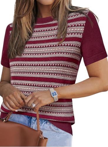 Lightweight Wool Blend Short Sleeve Sweater Top