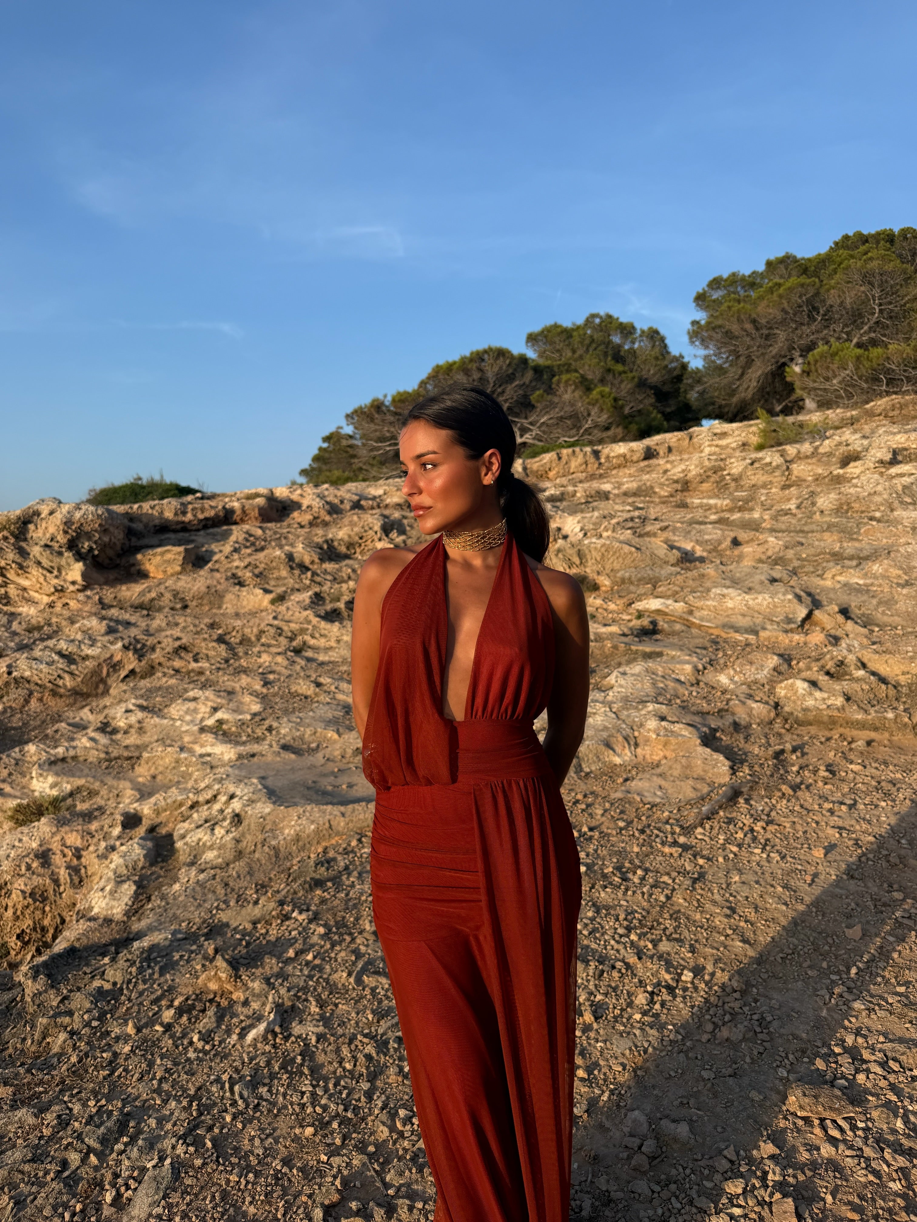 Aina Dress in Terracotta — Elegant, Flowy & Summer-Ready
