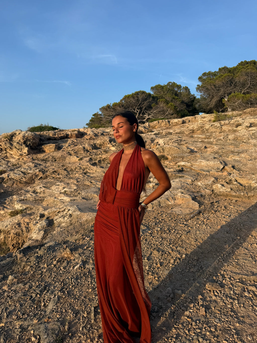 Aina Dress in Terracotta — Elegant, Flowy & Summer-Ready