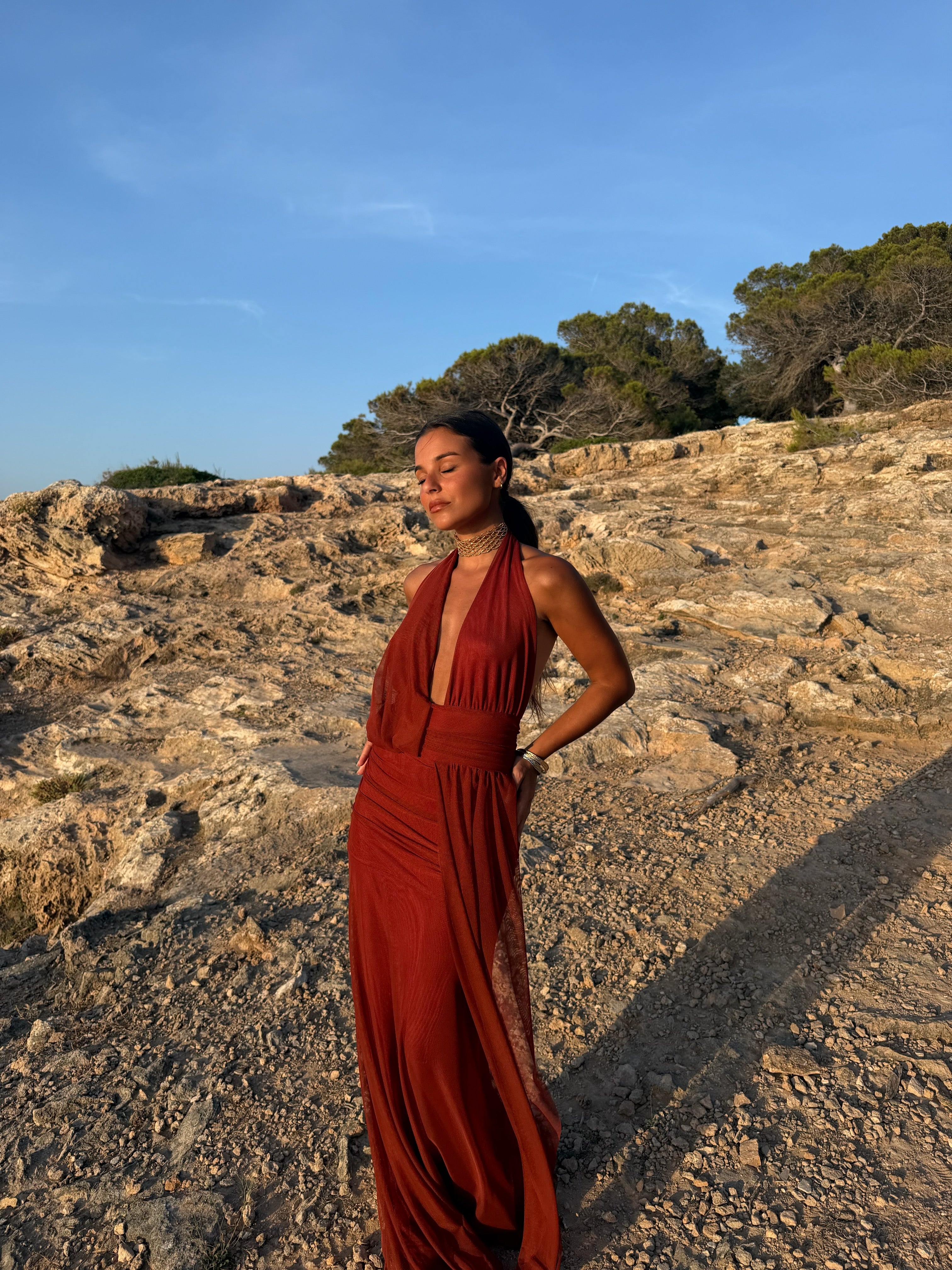 Aina Dress in Terracotta — Elegant, Flowy & Summer-Ready