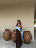 Joanna Dress in Brown and Blue – Elegant Color-Block Style
