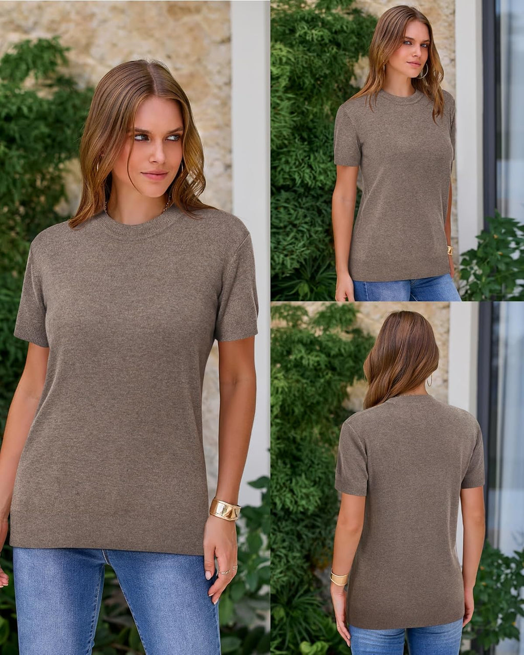 Lightweight Wool Blend Short Sleeve Sweater Top