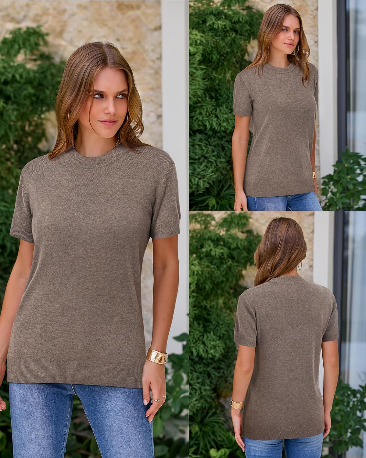 Lightweight Wool Blend Short Sleeve Sweater Top
