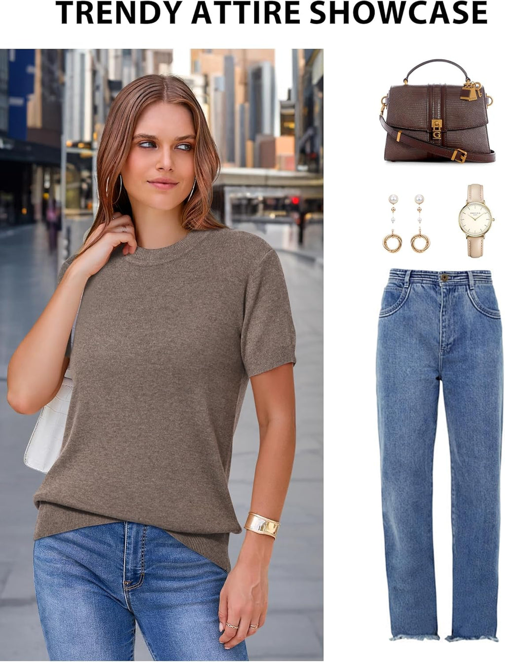 Lightweight Wool Blend Short Sleeve Sweater Top