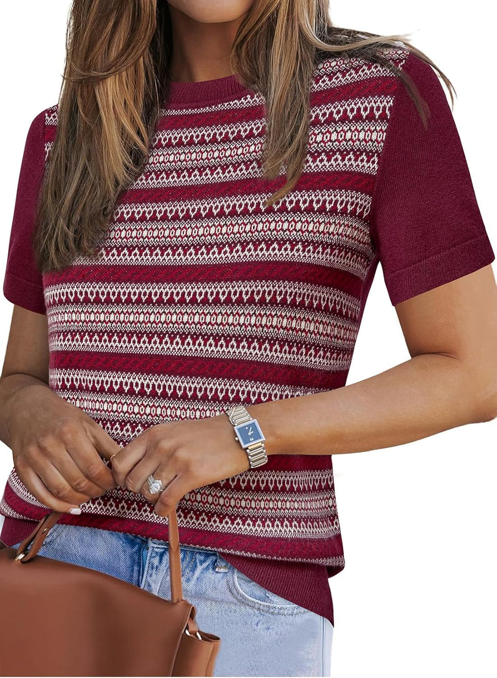 Lightweight Wool Blend Short Sleeve Sweater Top