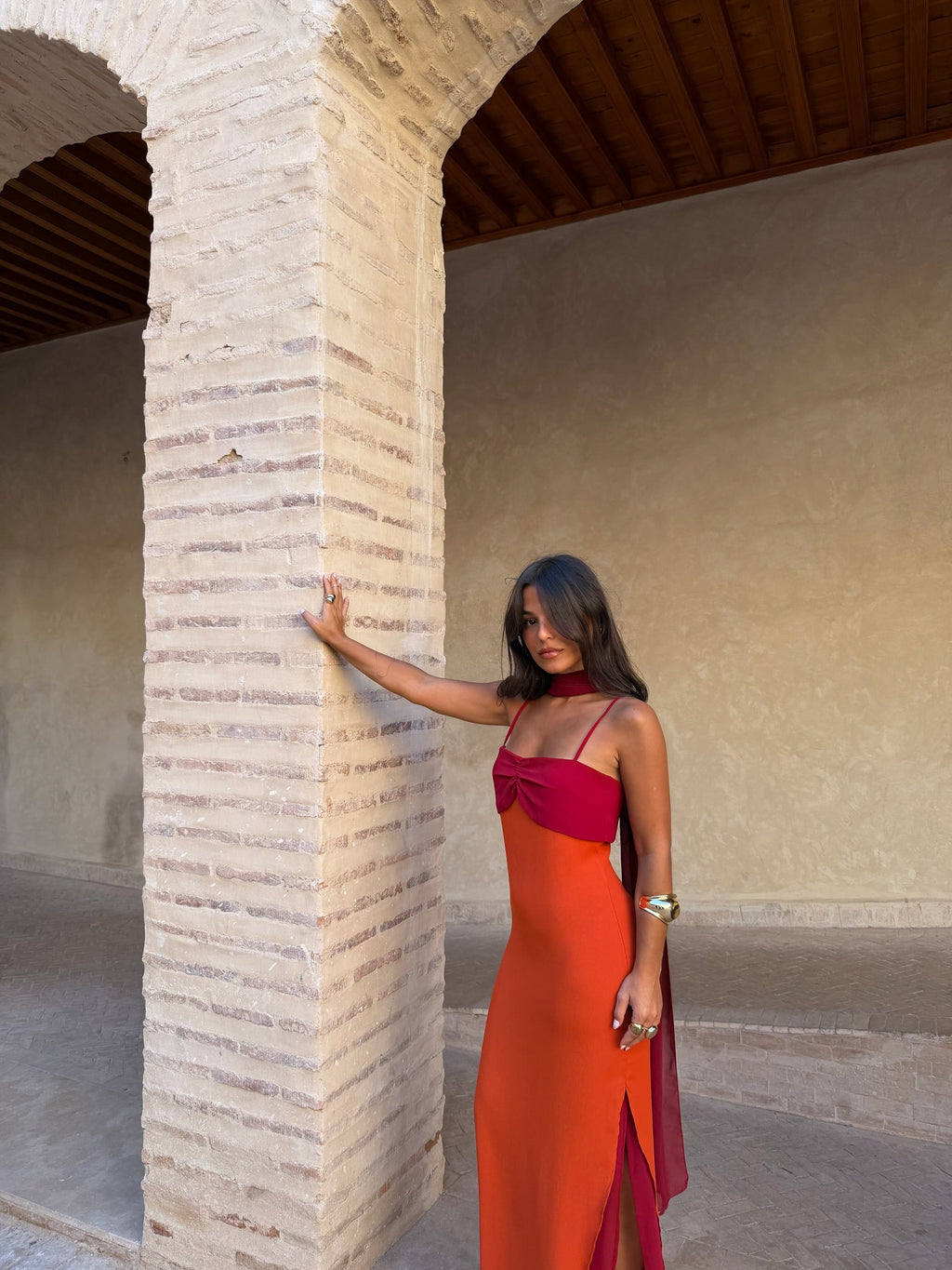 Zahara Dress in Vibrant Orange and Red