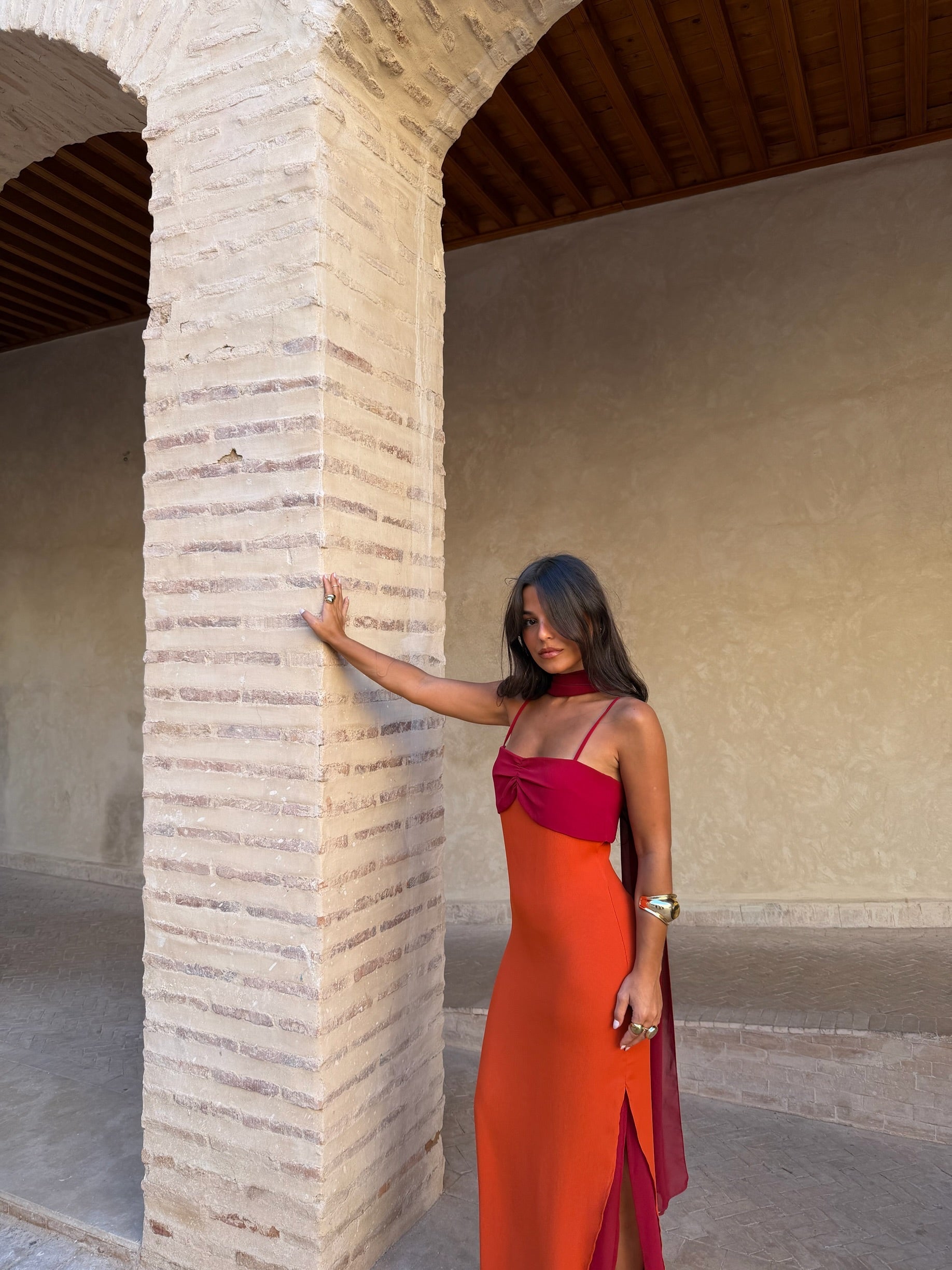 Zahara Dress in Vibrant Orange and Red