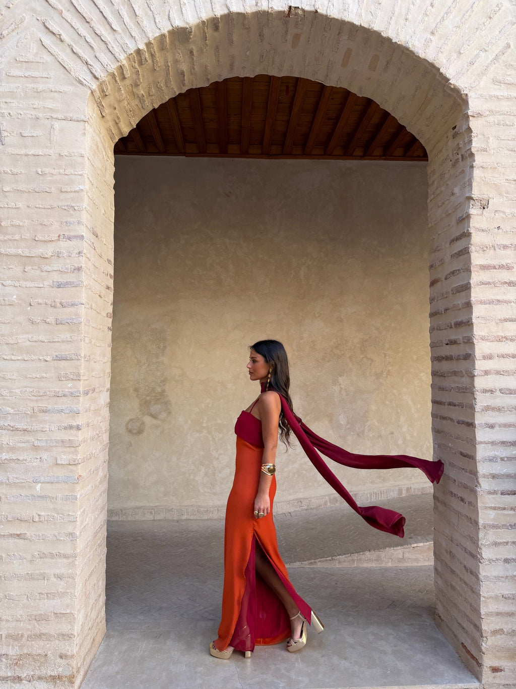 Zahara Dress in Vibrant Orange and Red