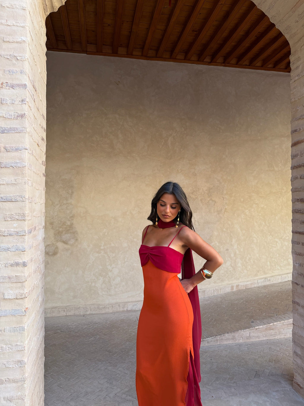 Zahara Dress in Vibrant Orange and Red