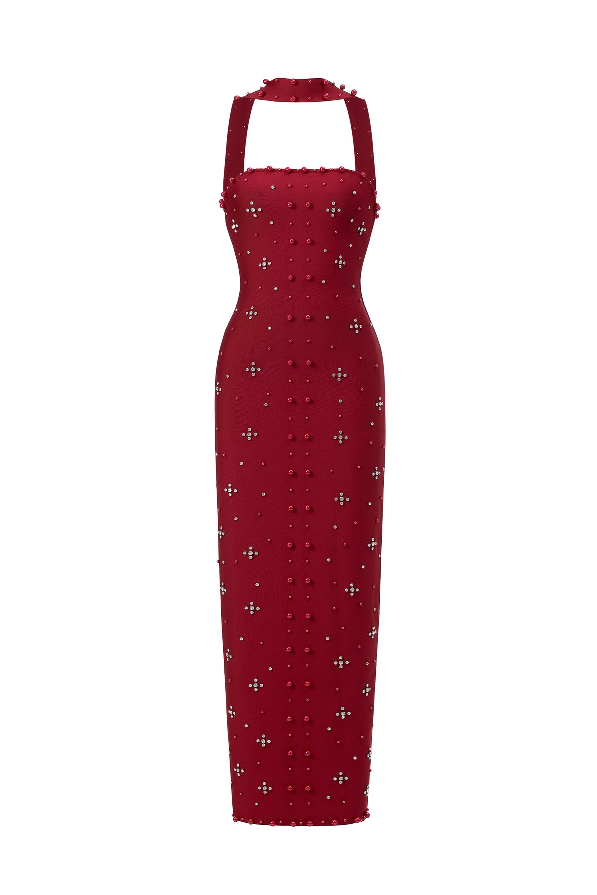 Nesya Sleeveless Pearl Wine Bandage Maxi Dress