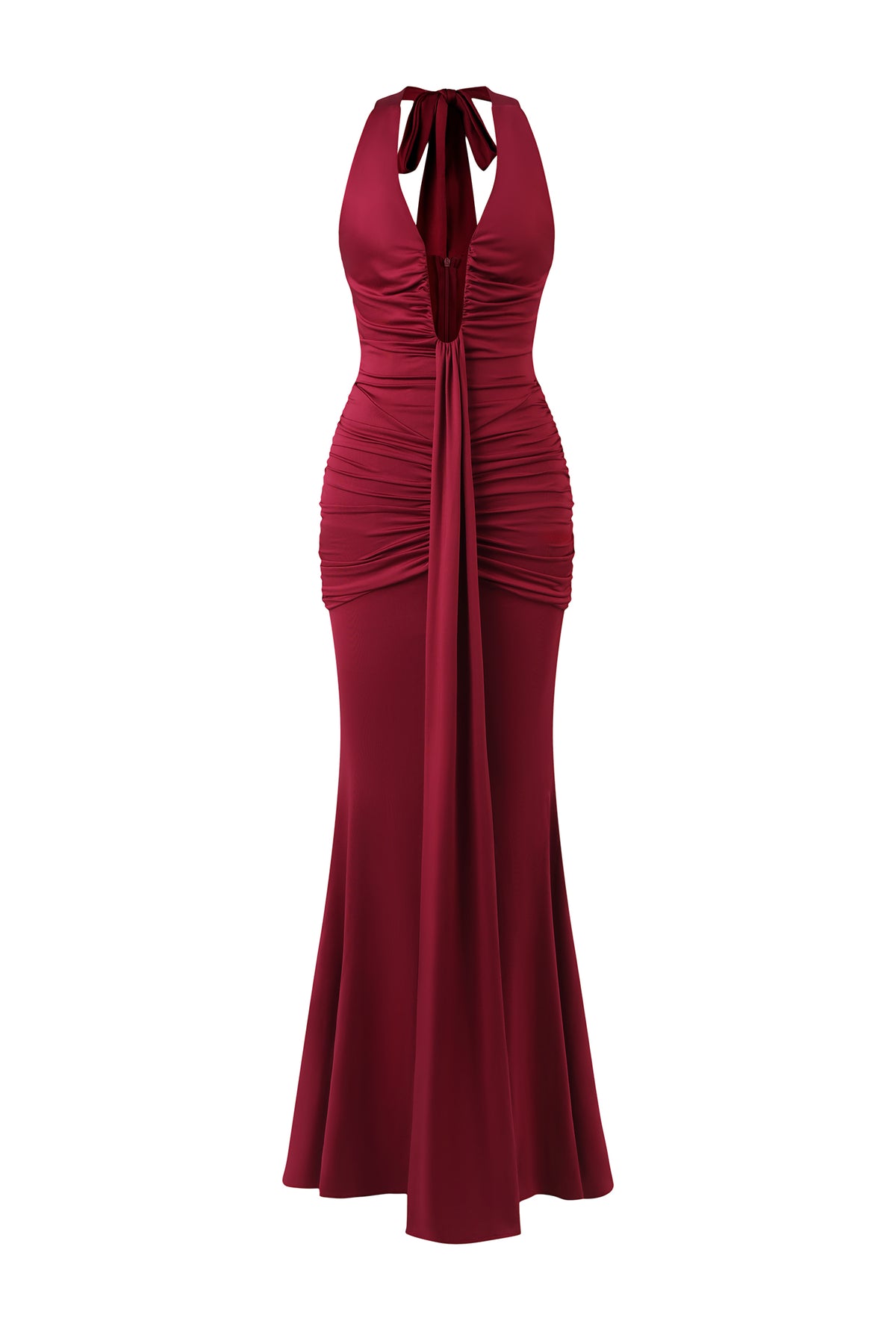 Elsie Halter Sleeveless V-Neck Wrinkles Maxi Dress