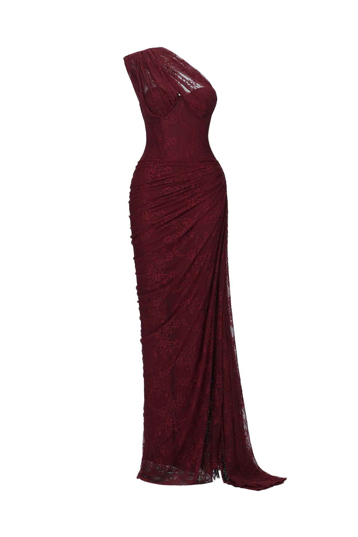 Finch Sleeveless Ruched Lace Knit Maxi Dress