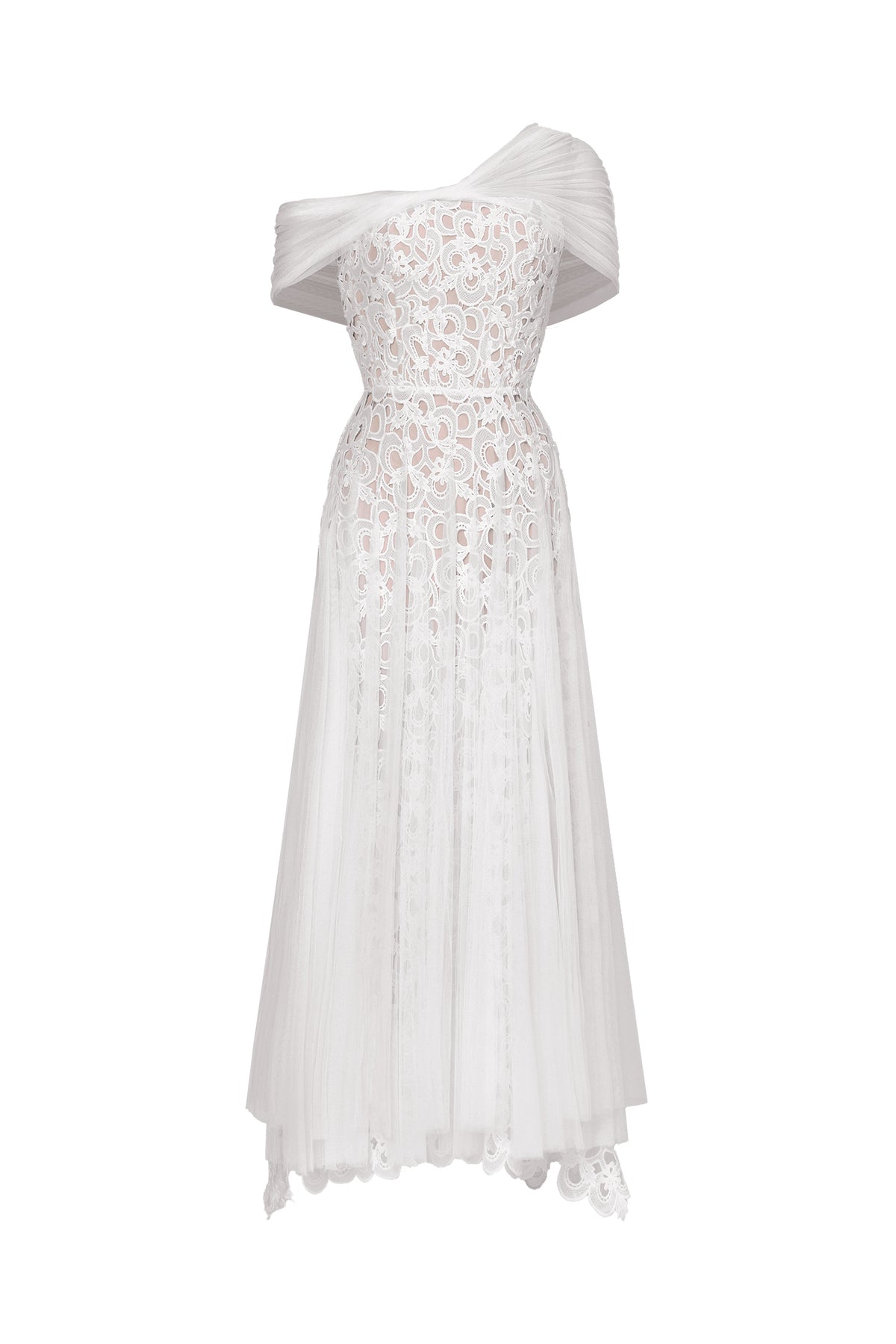 Yvonne Elegant Tailored Off Shoulder Lace Tulle Maxi Dress
