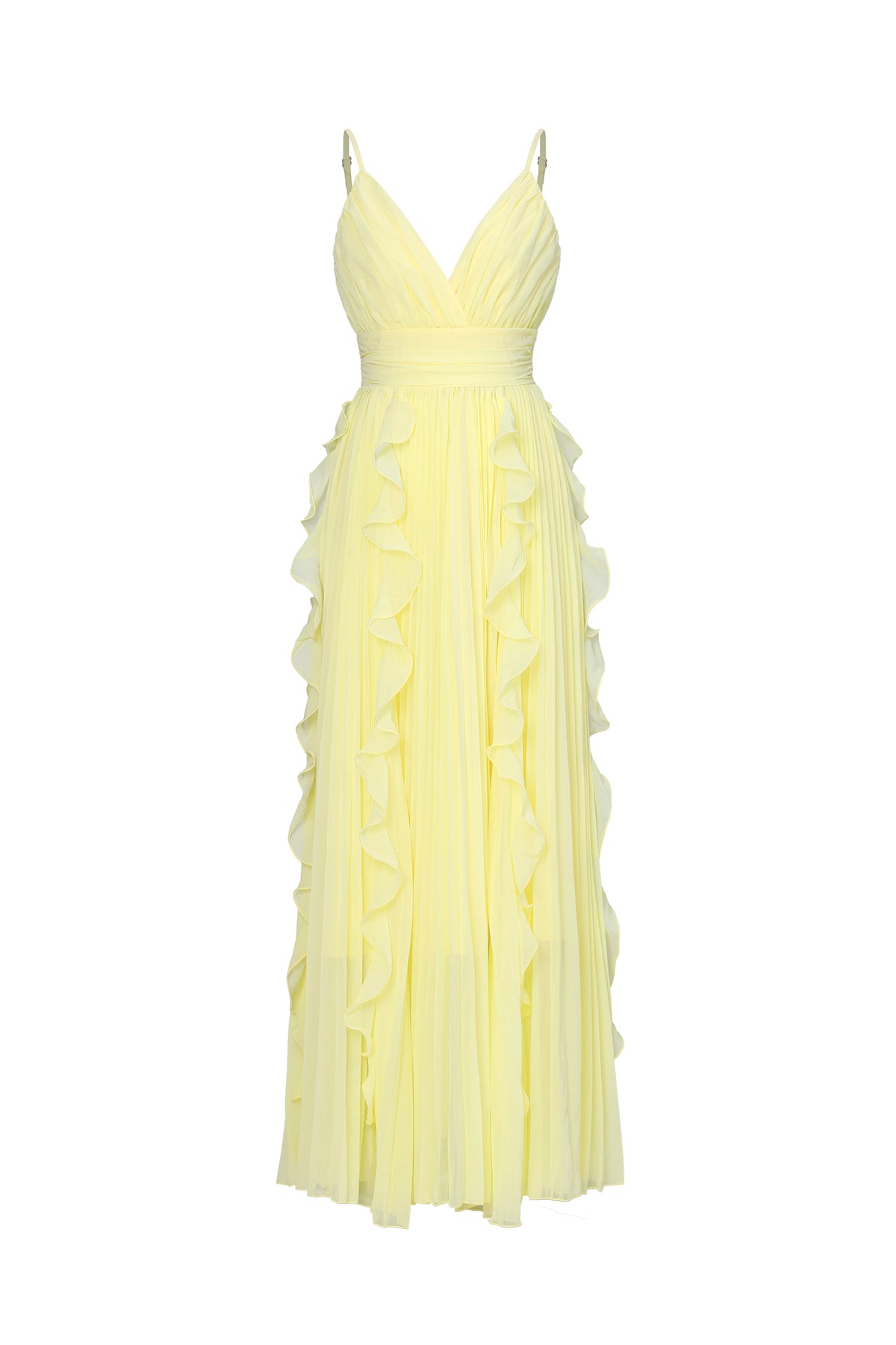Viky Flowy Sleeveless Pleated Ruffle Maxi Dress