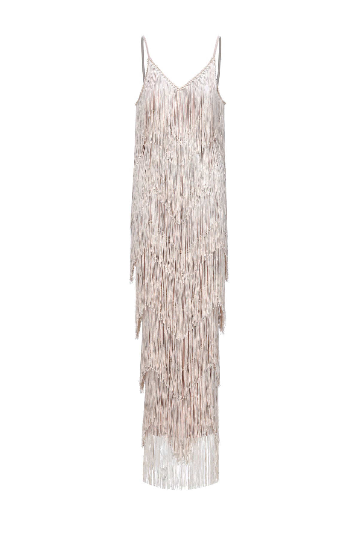 Alex Classic Contour V Neck Layered Fringe Bandage Maxi Dress